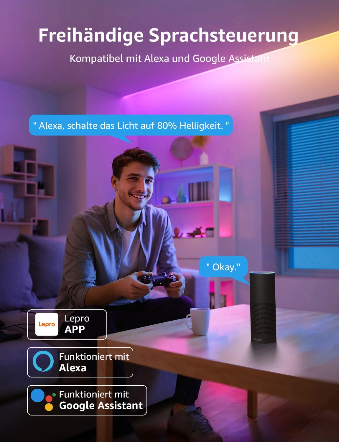 Thumbnail 5 de Lepro AI LED Streifen S1 – MagicColor RGBIC 30m mit KI-Lichtdesigner, Musik-Sync & App-Steuerung