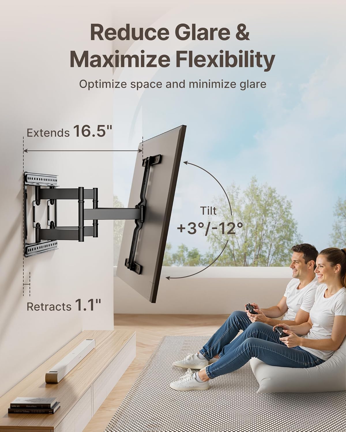 Thumbnail 5 de monTEK 1.1" Ultra Slim Full Motion TV Wall Bracket (37–75 inch, up to 60kg, max VESA 400x400)