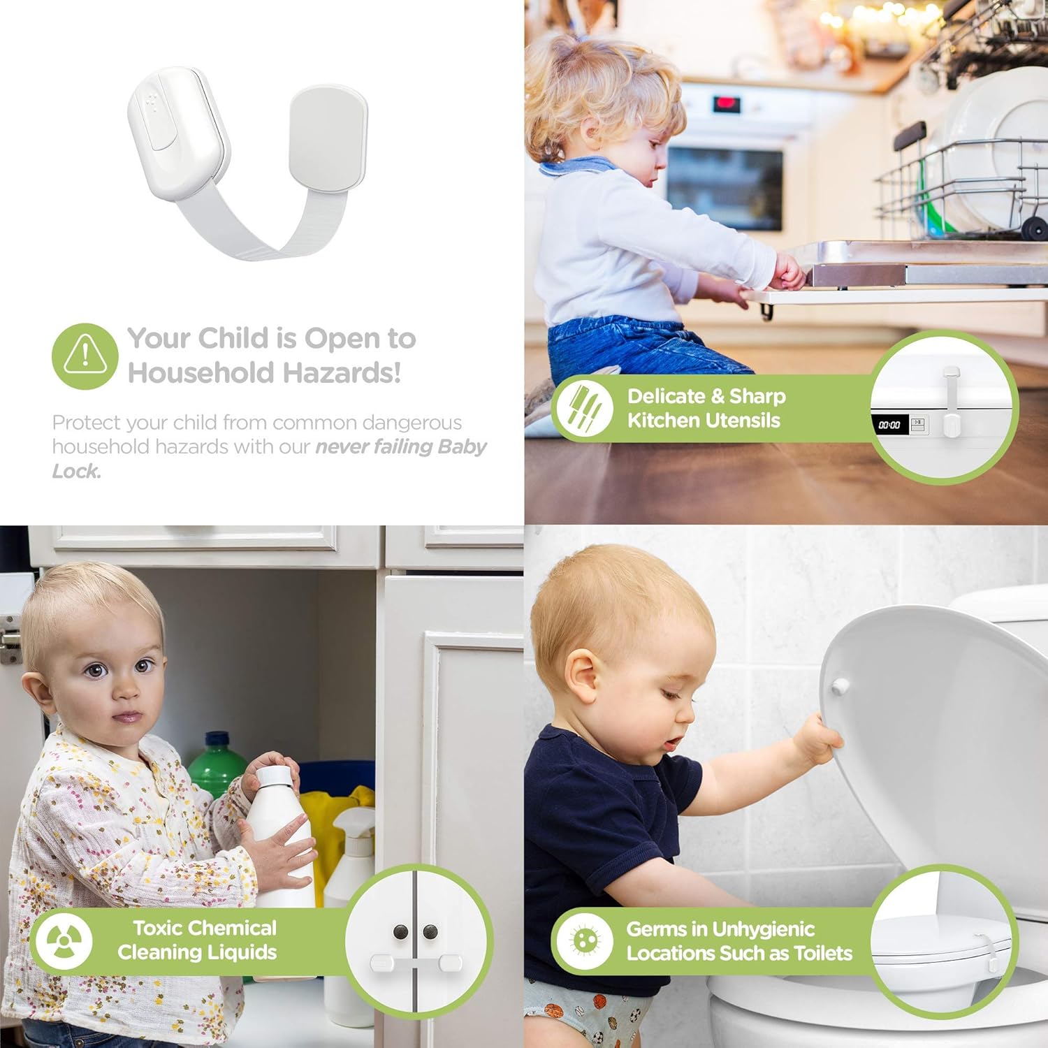 Thumbnail 1 de SKYLA HOMES Child Safety Cabinet Locks, White (8 Pack) — No Screws or Magnets, ABS & TPE Adhesive Latches