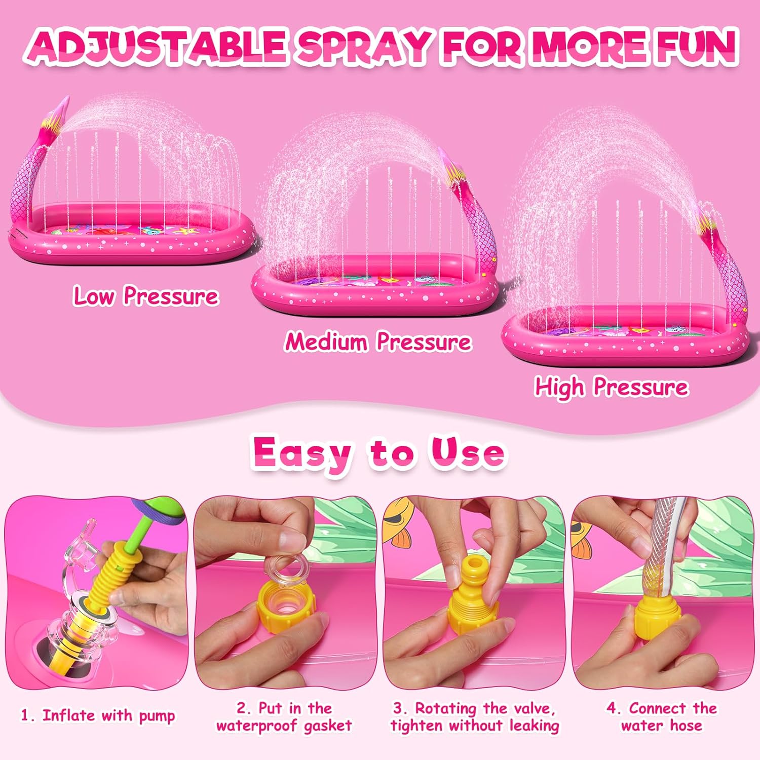 Detalle de Inflatable Paddling Pool for Kids with 3-in-1 Mermaid Pattern (Splash Pad, Pool and Play Mat)