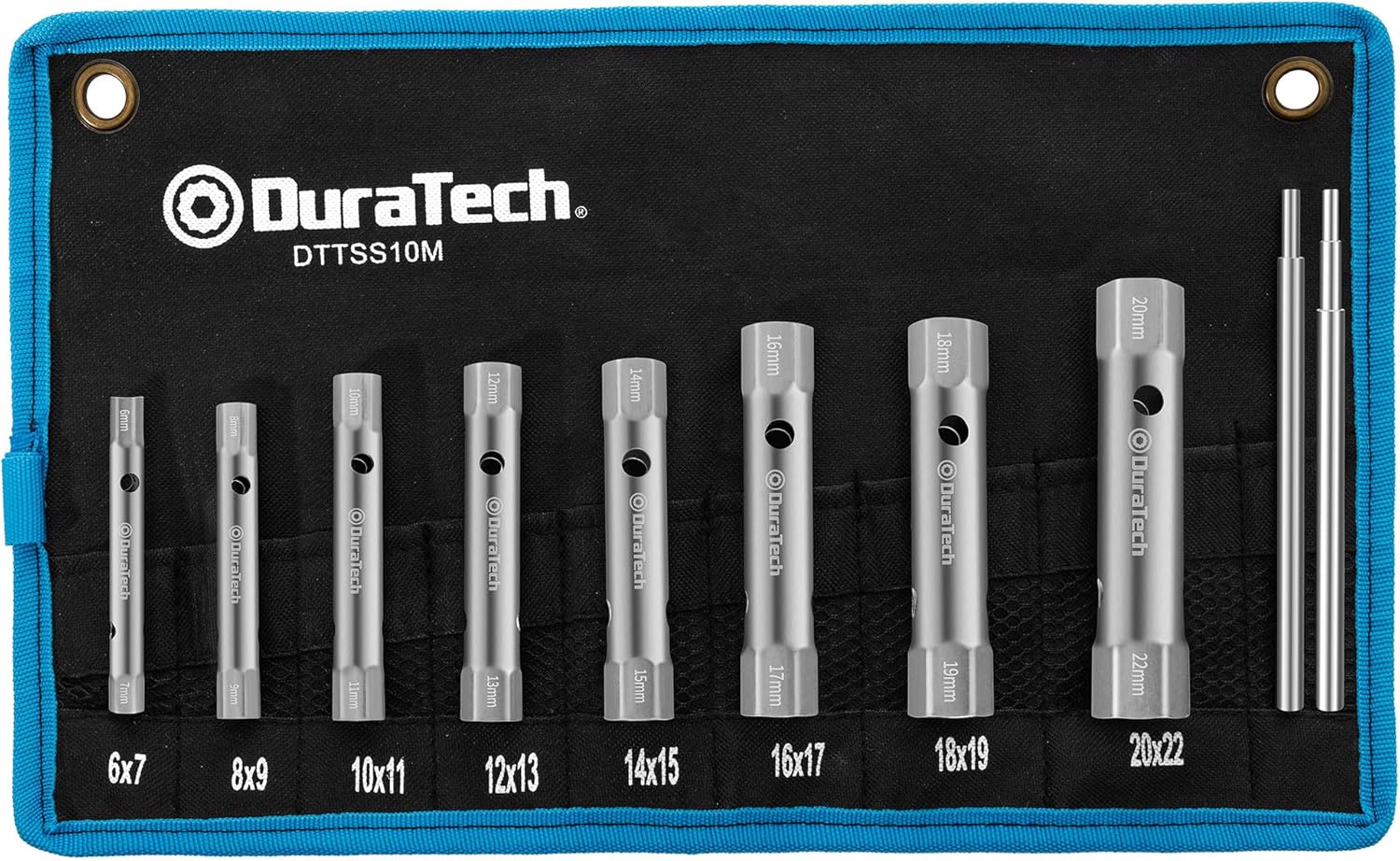 Detalle de DURATECH set di 10 chiavi a tubo con 2 leve metriche 6–22 mm (doppia esagonale) per idraulica e veicoli