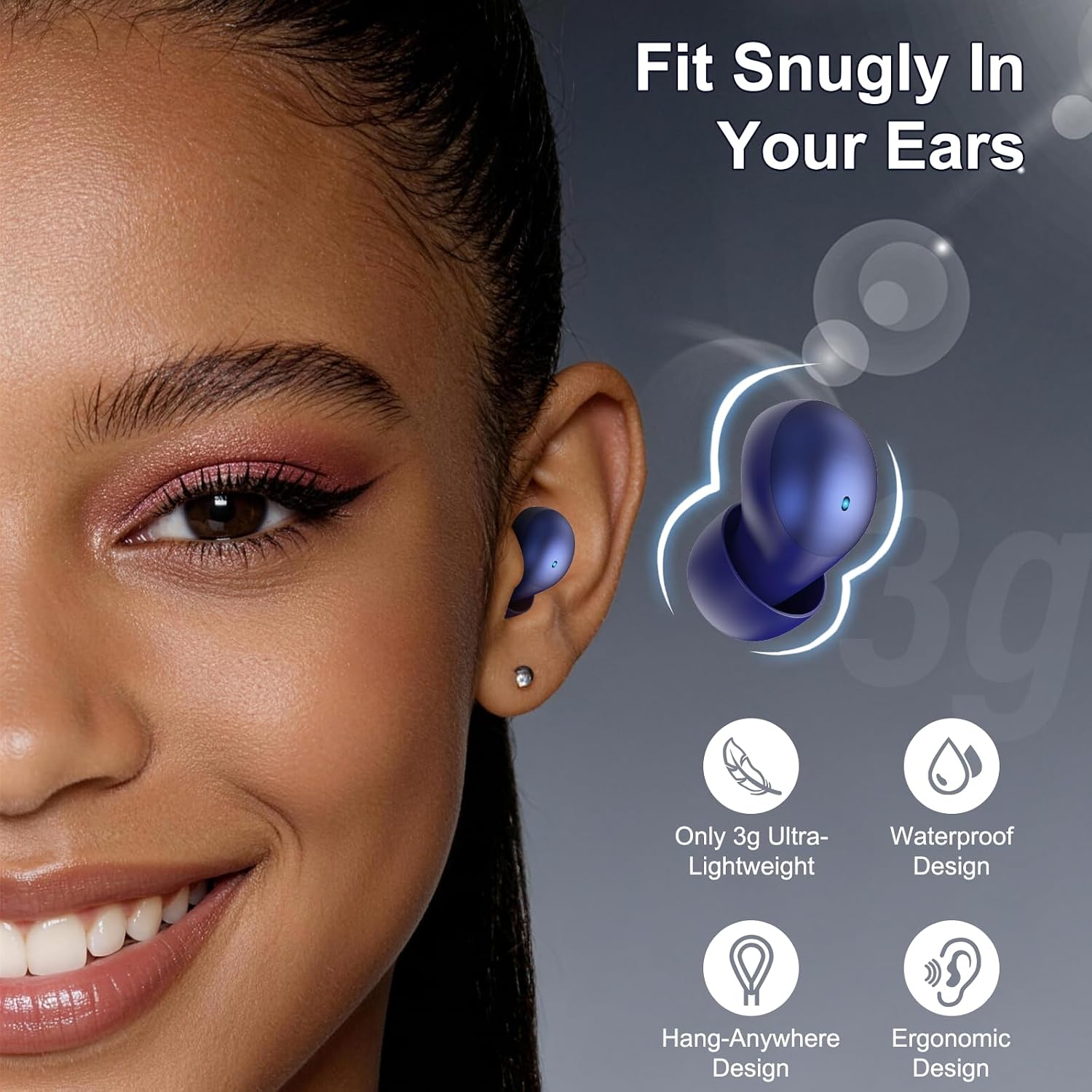 Thumbnail 5 de Mini Schlafkopfhörer Bluetooth 6.0 In-Ear mit Schlaftracker – 48 Std Akku, Weißes Rauschen, Blau