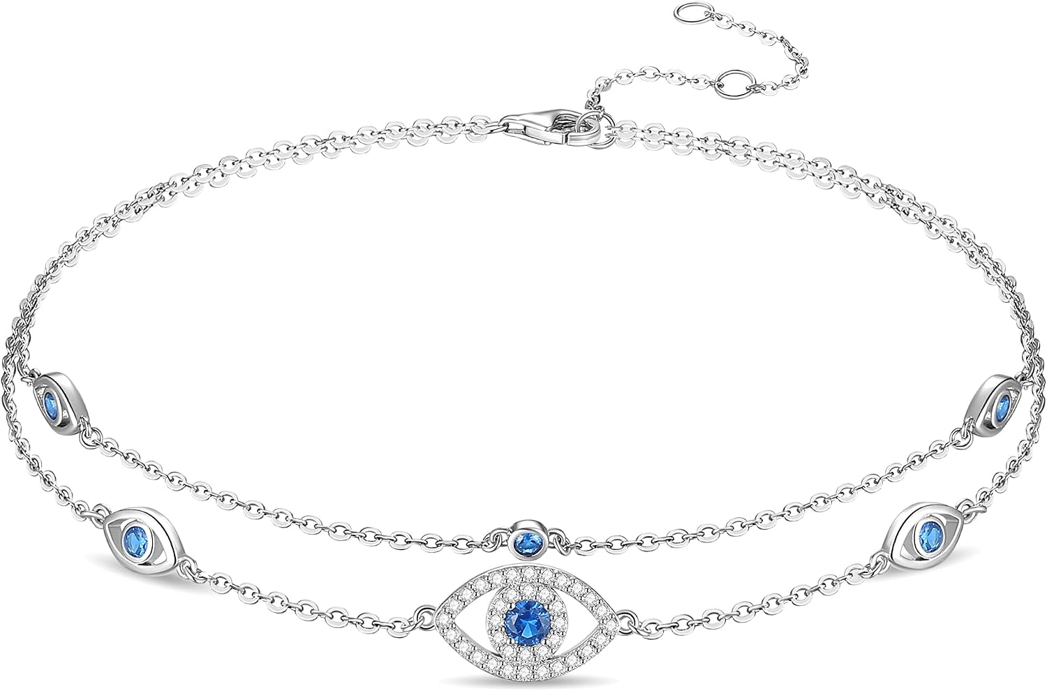 FANCIME 925 Sterling Silver Evil Eye Anklet — Adjustable Beaded Chain, Turkish Beach Jewellery