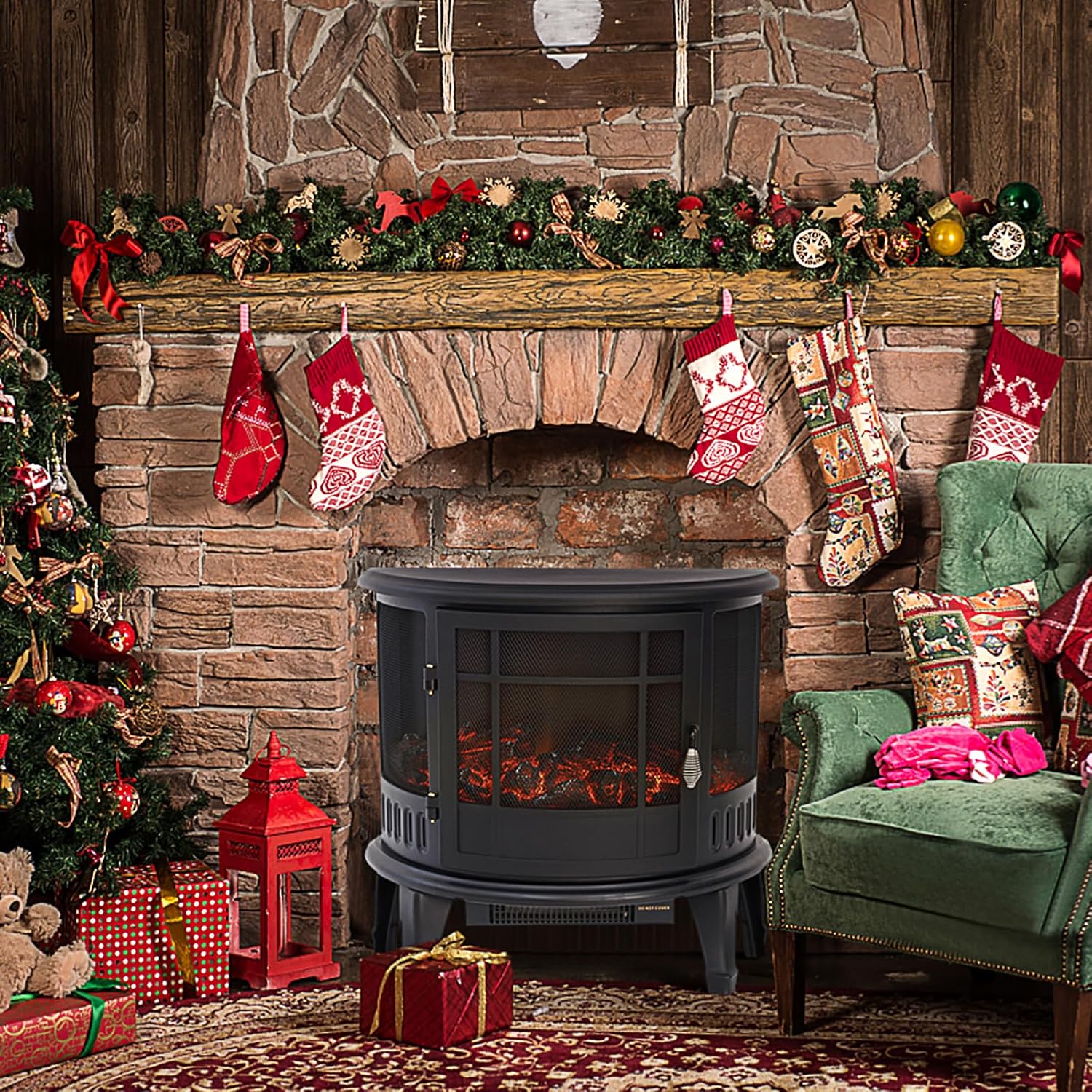 Thumbnail 6 de INMOZATA electric fire stove heater with LED log flame effect, adjustable thermostat and 1800W heating