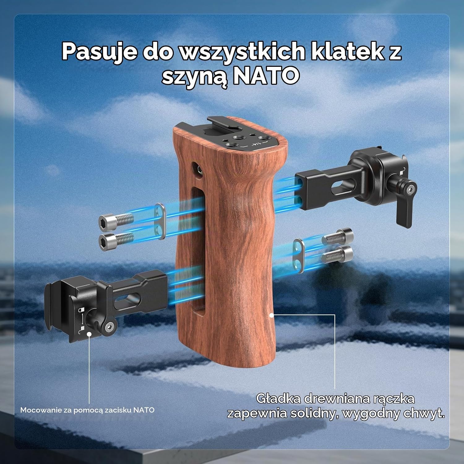 Thumbnail 3 de SMALLRIG 2187 – boczny uchwyt NATO z drewnianą rękojeścią i zimną stopką