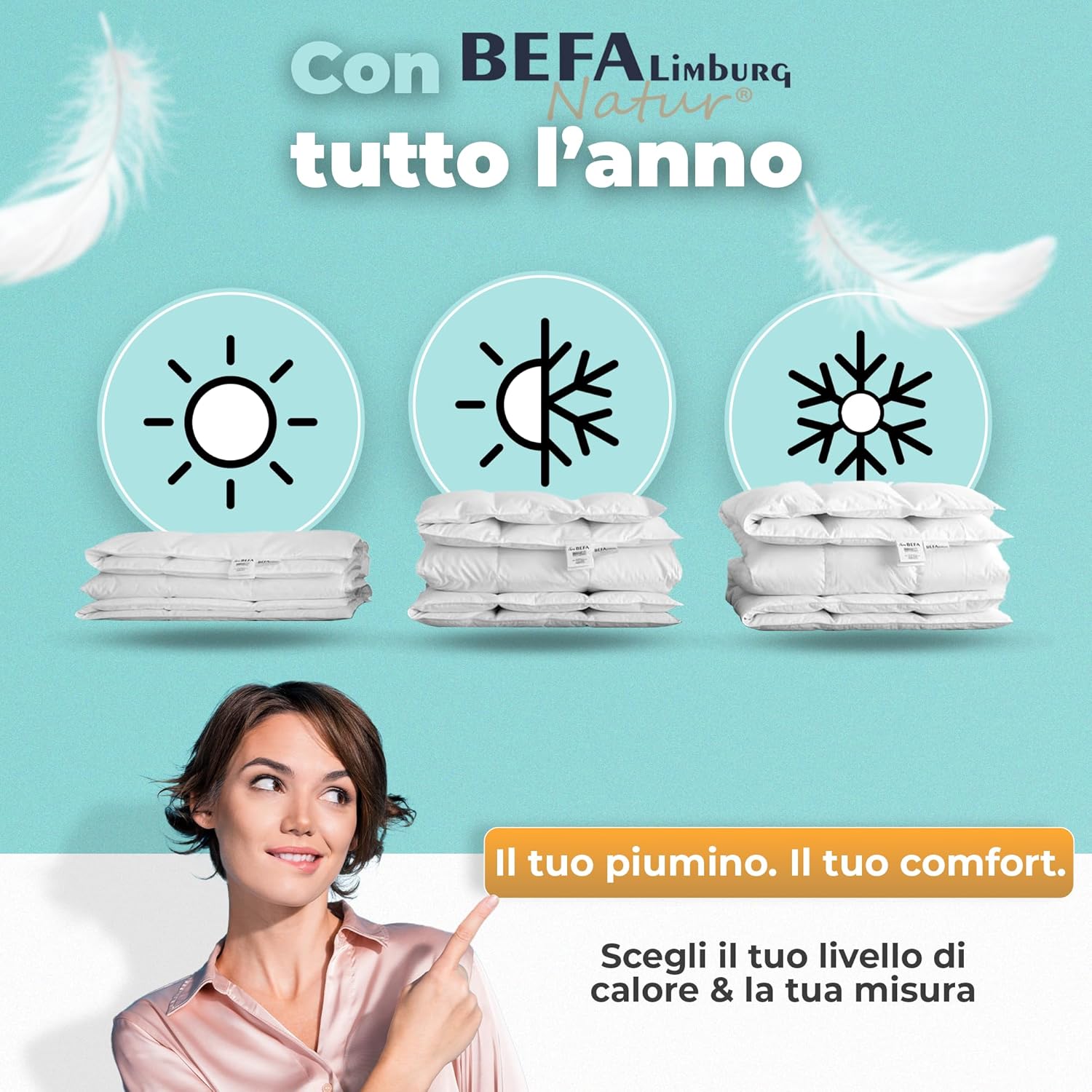 Thumbnail 4 de BEFA NATUR piumino 135x200 cm – calda coperta 4x6 cassette, 90% piumino 10% piume, Made in Germany