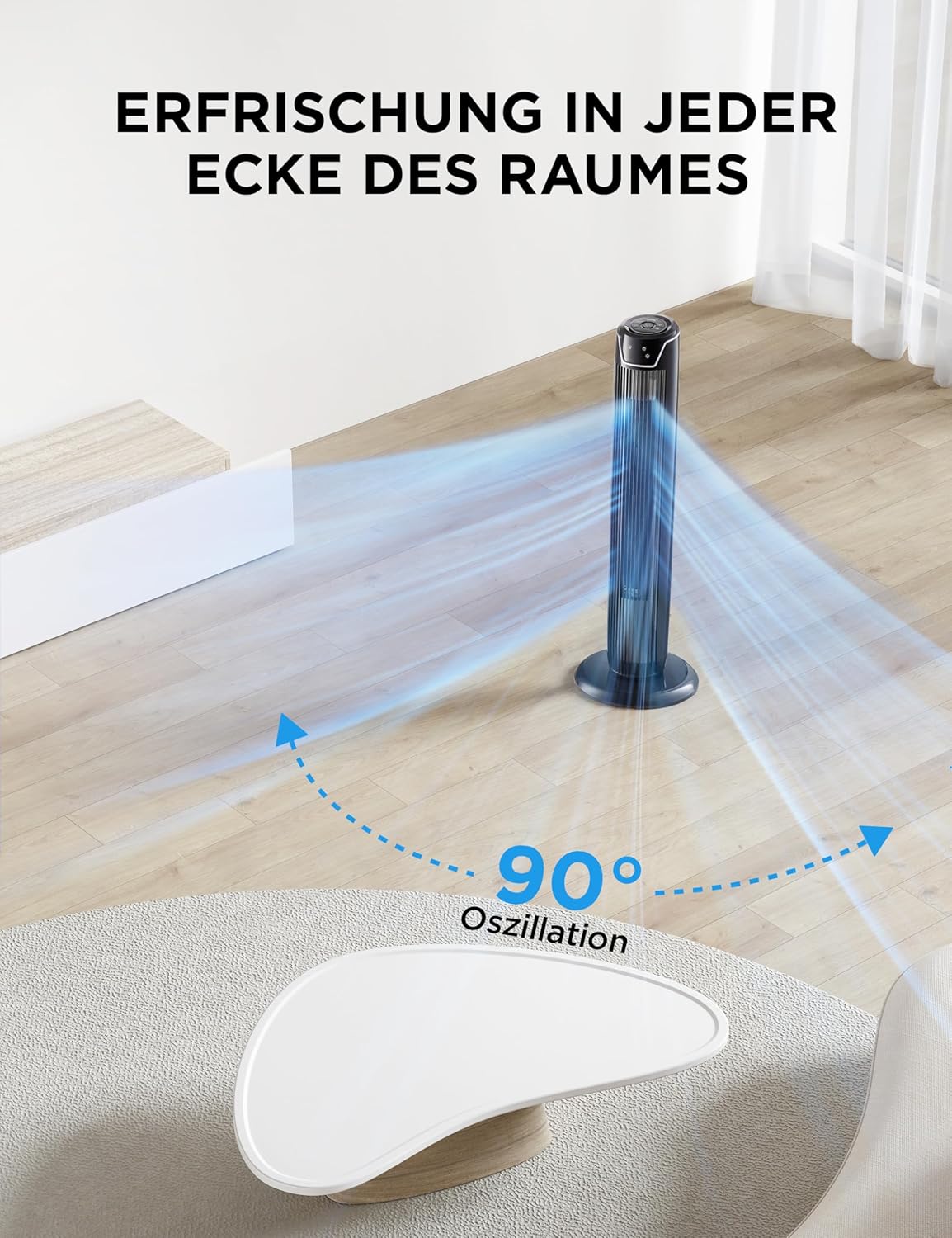 Thumbnail 3 de Midea FZ10-17JR Turmventilator Leise mit Fernbedienung – 92 cm, 3 Modi, 3 Geschwindigkeiten, Timer 7 Stunden, Schwarz