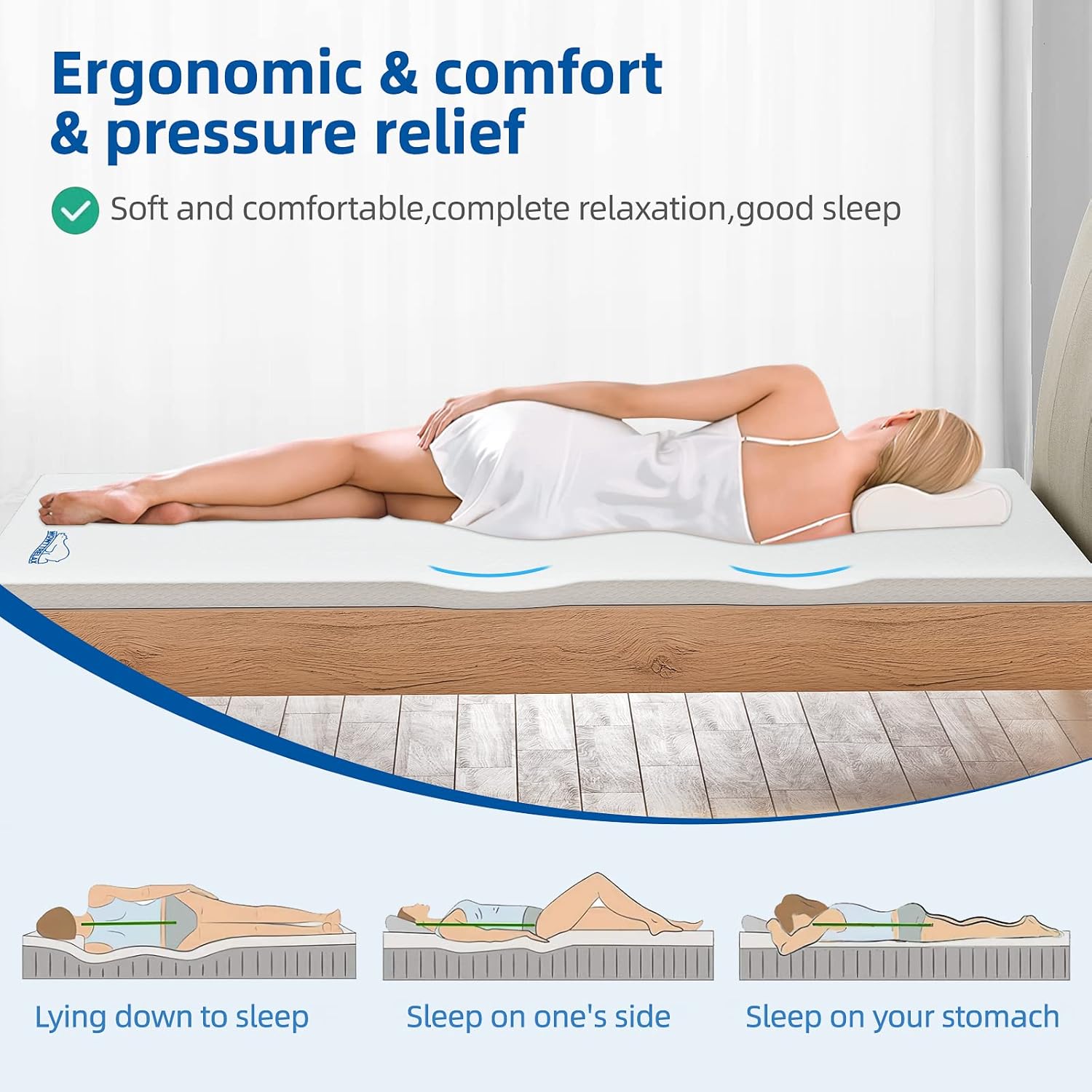 Thumbnail 3 de WOWTTRELAX Dual-Layer Memory Foam Topper 150x200x5cm