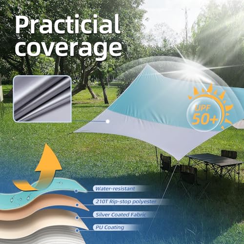 Detalle de Forceatt Zeltplane 3,7 × 4,3 m – Ultraleichtes Tarp mit 6 Umreifungspunkten, UV-Schutz und Wasserdicht