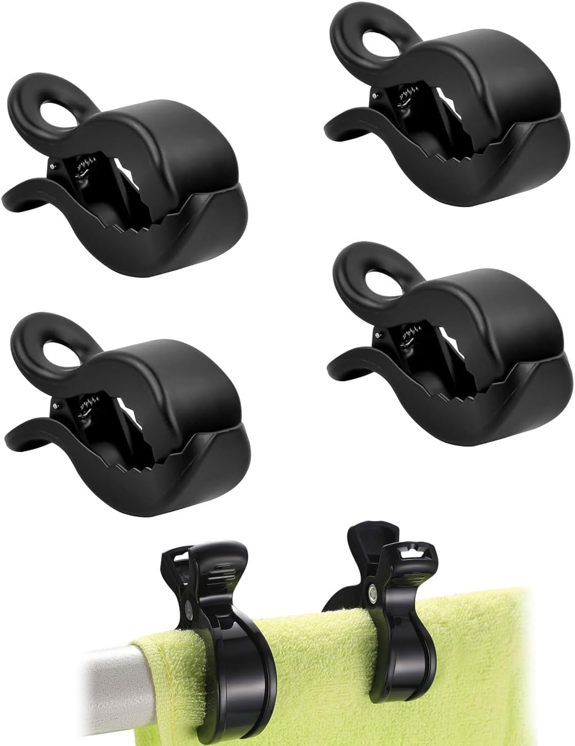 Detalle de FB-BWSW-KQC5 barnvagnsklämmor, 4-pack med räfflat grepp och metallfjäder
