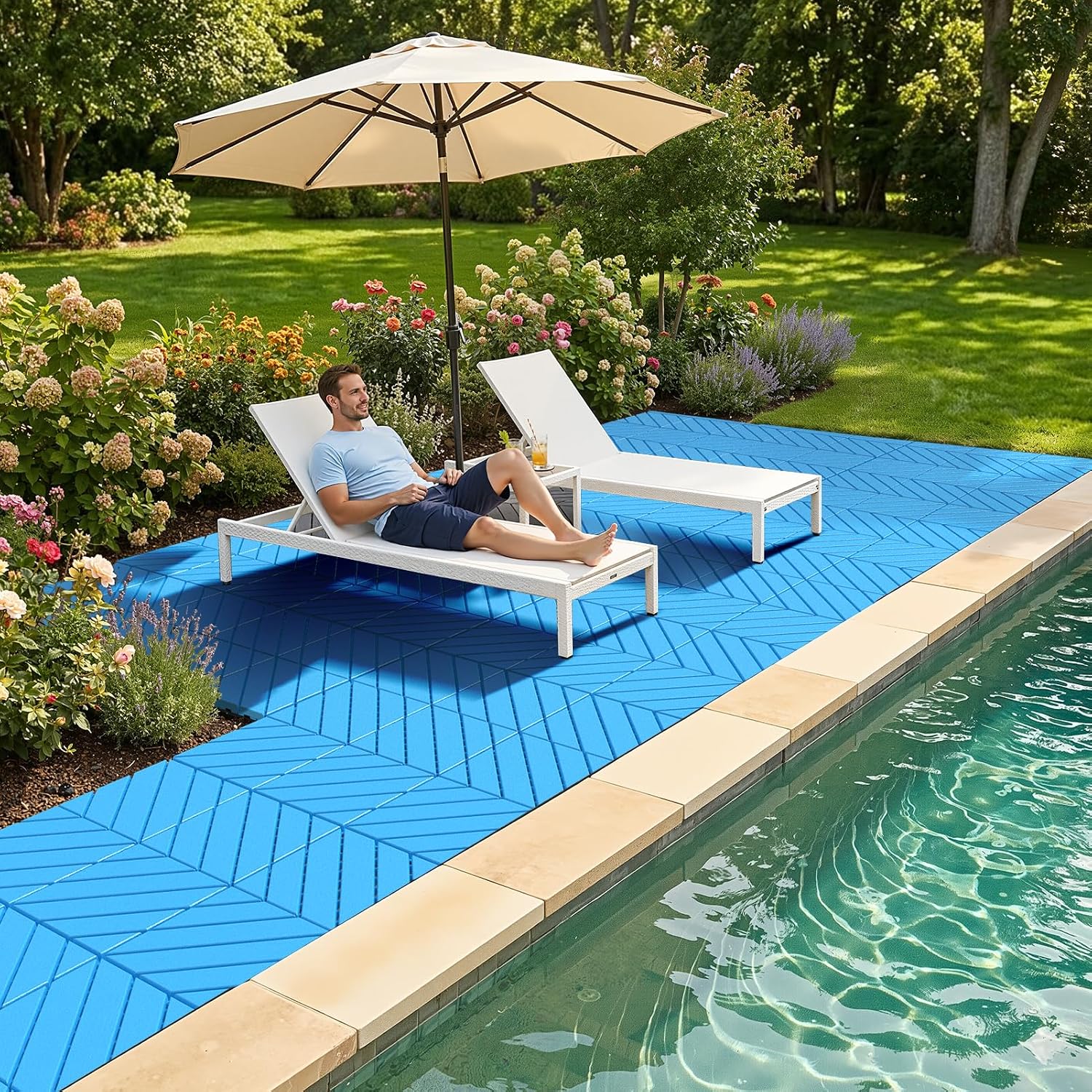 Detalle de SUNALLY CA-SN-9PDTXW-BL Interlocking Deck Tiles, 9-Pack, Blue, 12 × 12 in