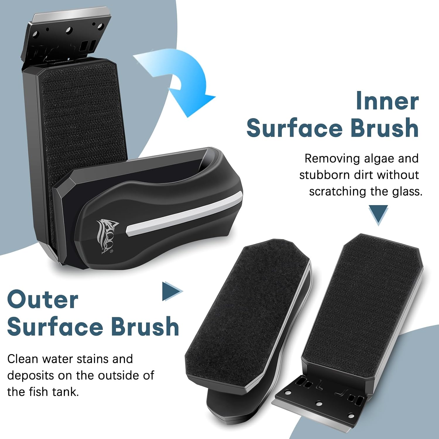 Detalle 1 de AQQA Magnetic Fish Tank Cleaner with 2 Detachable Scrapers for Glass & Acrylic