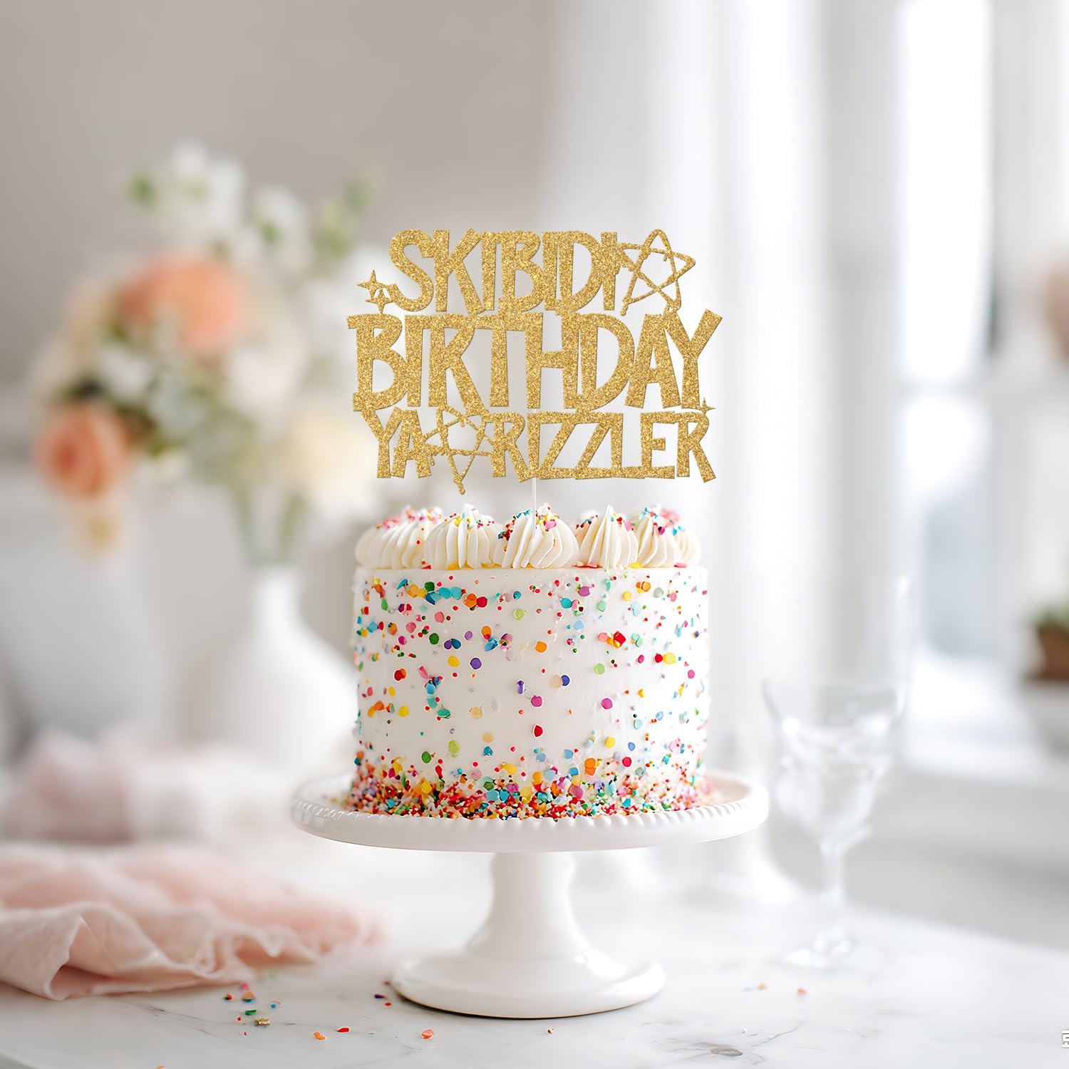 Thumbnail 4 de Skibidi Birthday Ya Rizzler Cake Topper, Gold Glitter