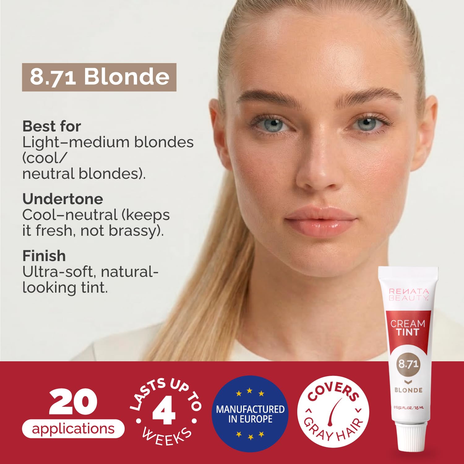 Detalle 2 de RB Renata Beauty Tint Kit for Spot Coloring – Cream Hair Dye Kit for Gray Coverage (Blonde) with Developer & Application Brush