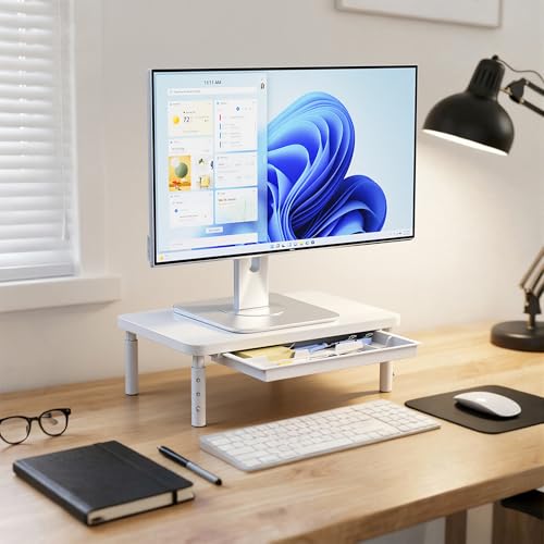 Thumbnail 7 de ETHU Monitor Stand Riser with Storage Drawer – White, 3 Height Settings