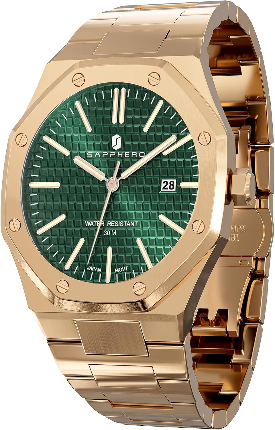 Detalle de SAPPHERO Montre Homme octogonale 10ATM en acier 316L à cadran damier
