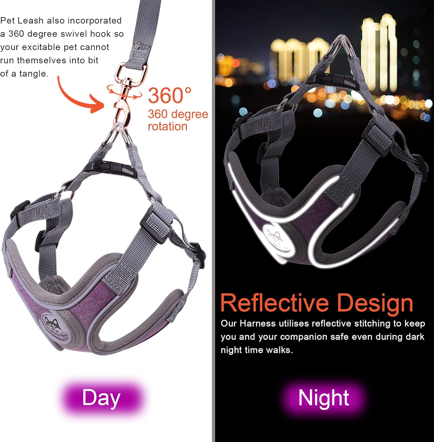 Thumbnail 3 de Wocharm Dogs Breathable Harness with Leash (Adjustable) – Size L, Grey