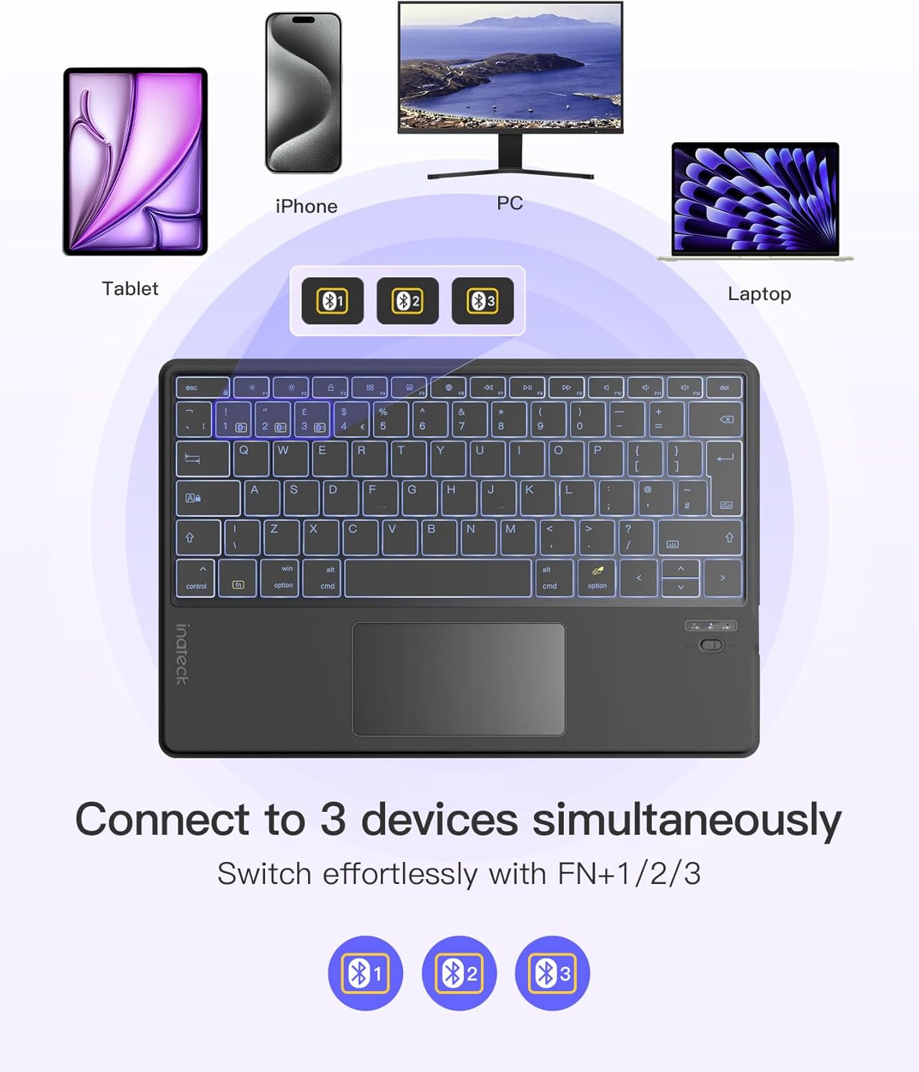 Thumbnail 3 de Inateck Tablet Keyboard with Touchpad (KB01104) – Ultra-Slim Bluetooth keyboard for multi‑device use