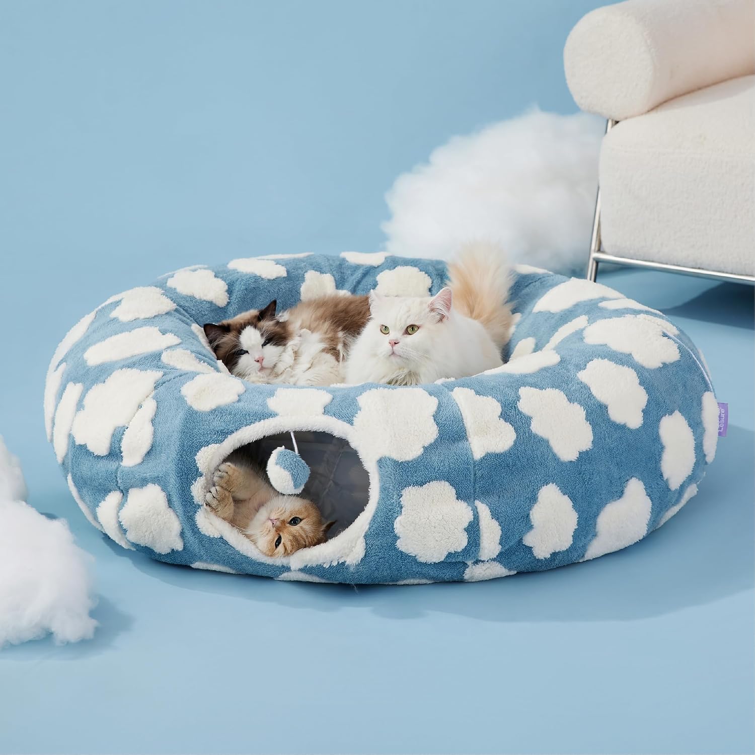 Thumbnail 5 de LE SURE US000206C0L Donut Cat Tunnel Bed, 39.5 x 39.5 x 10 in, Blue Plush