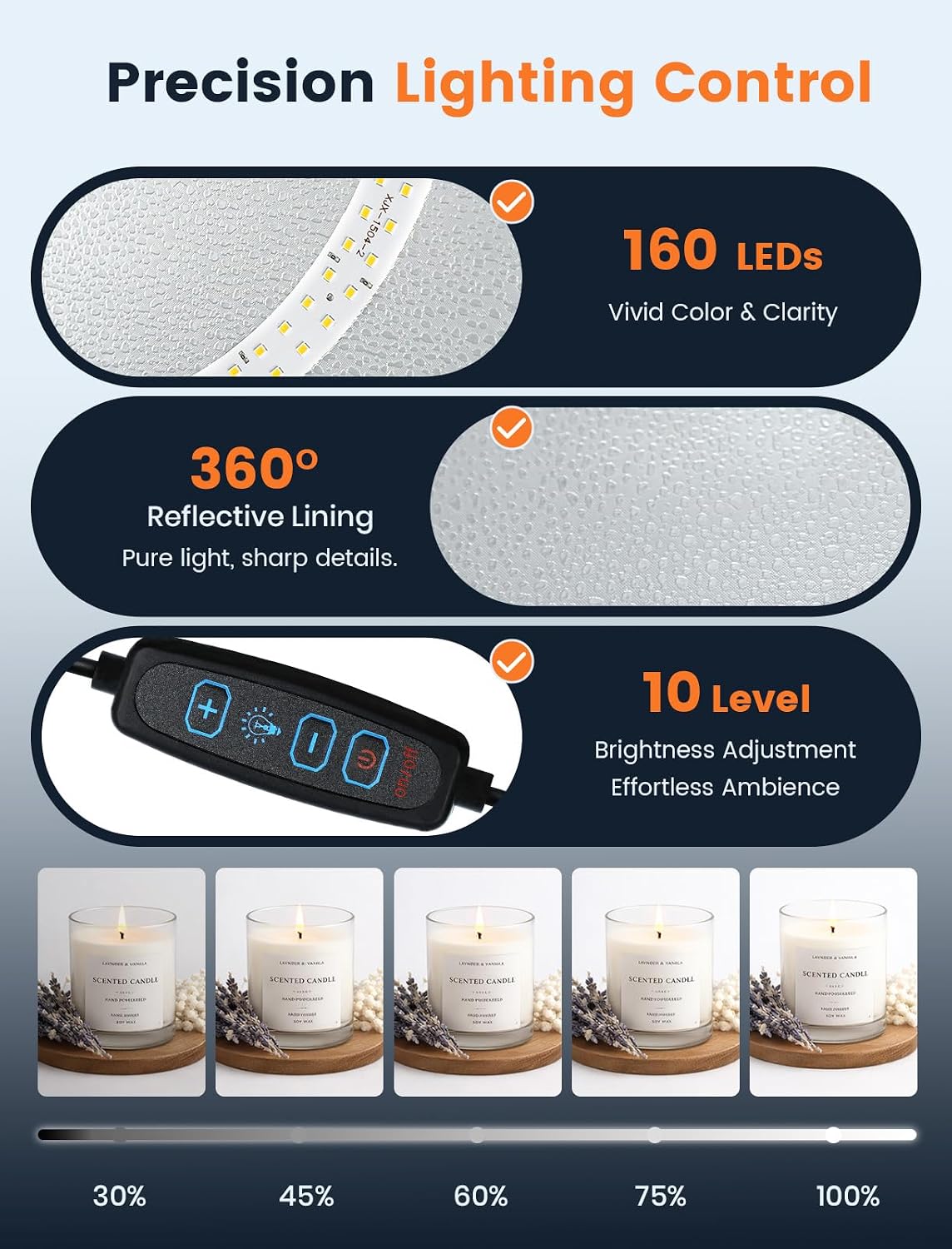 Detalle 2 de DUCLUS Light Box Photography 40cm (16" x 16") with 160 LEDs and 8 Backdrops for Product Photos