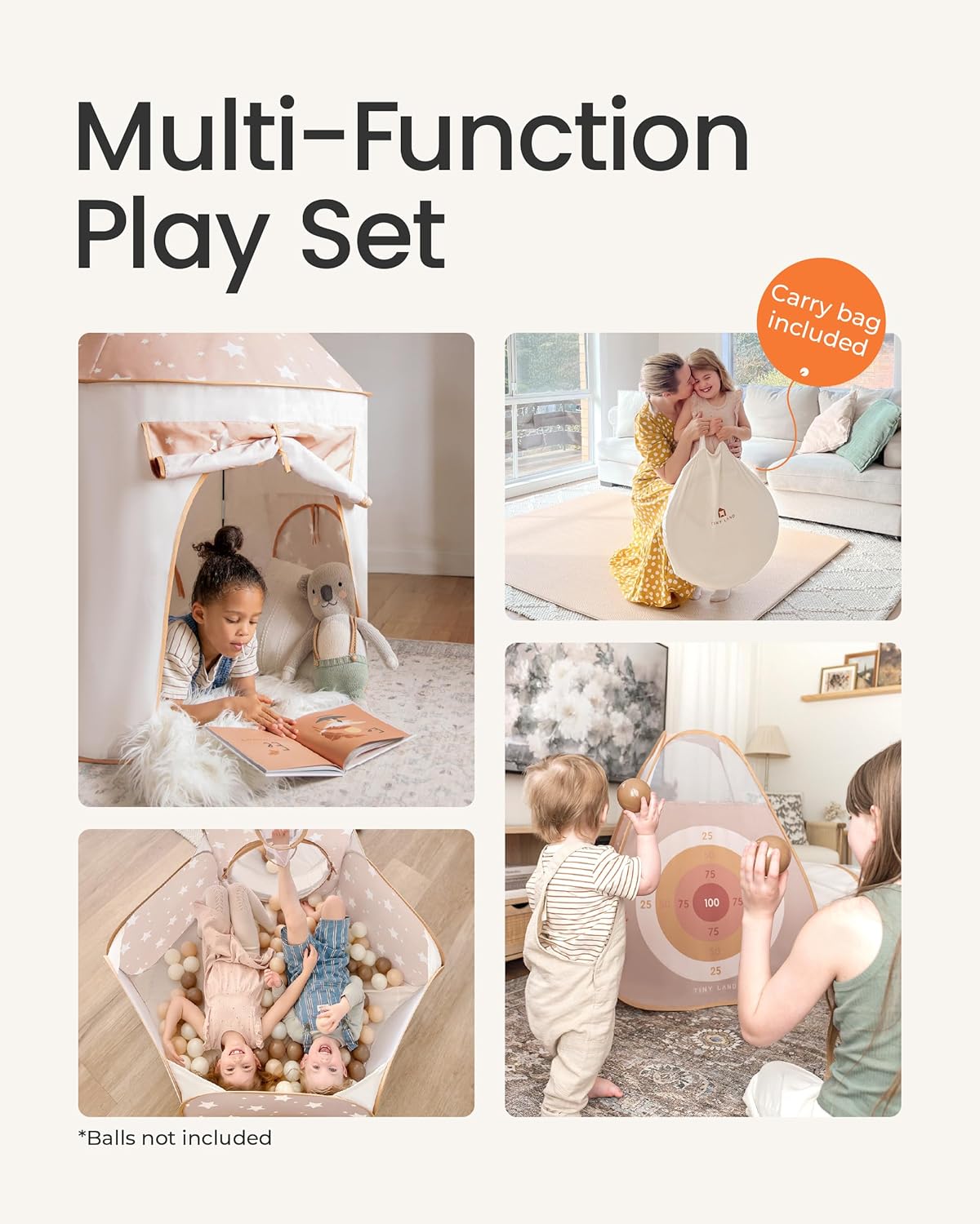 Thumbnail 4 de Tiny Land Play Tunnel and Ball Pit for Toddlers (5-Piece) – Foldable Pop-Up Indoor/Outdoor Kids Play Tent