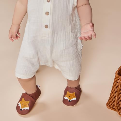 Detalle 2 de IceUnicorn Chausson Bébé en Cuir Souple – Brun Renarde, 12-18 mois