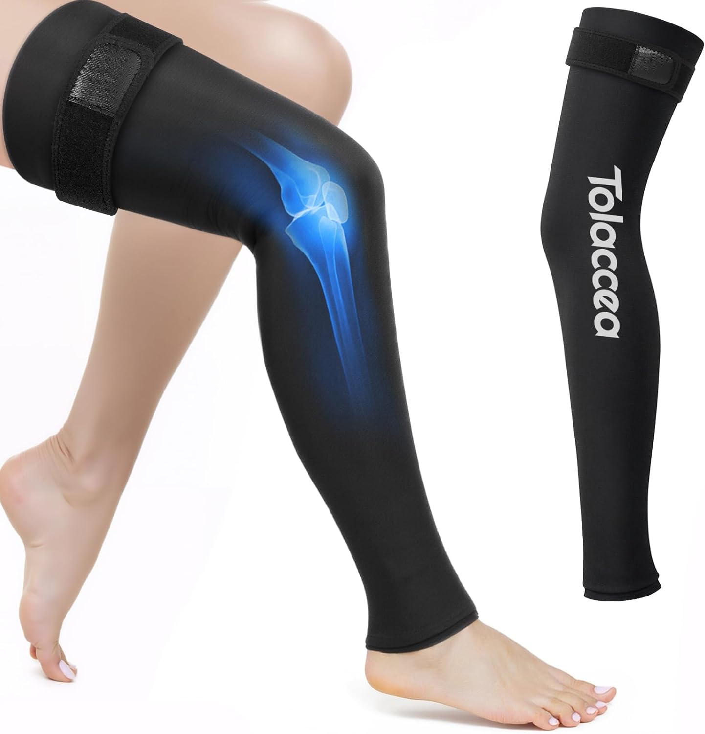 Tolaccea Pack de Froid pour Jambe Complète avec Couverture 360° – Gel réutilisable et manchon universel