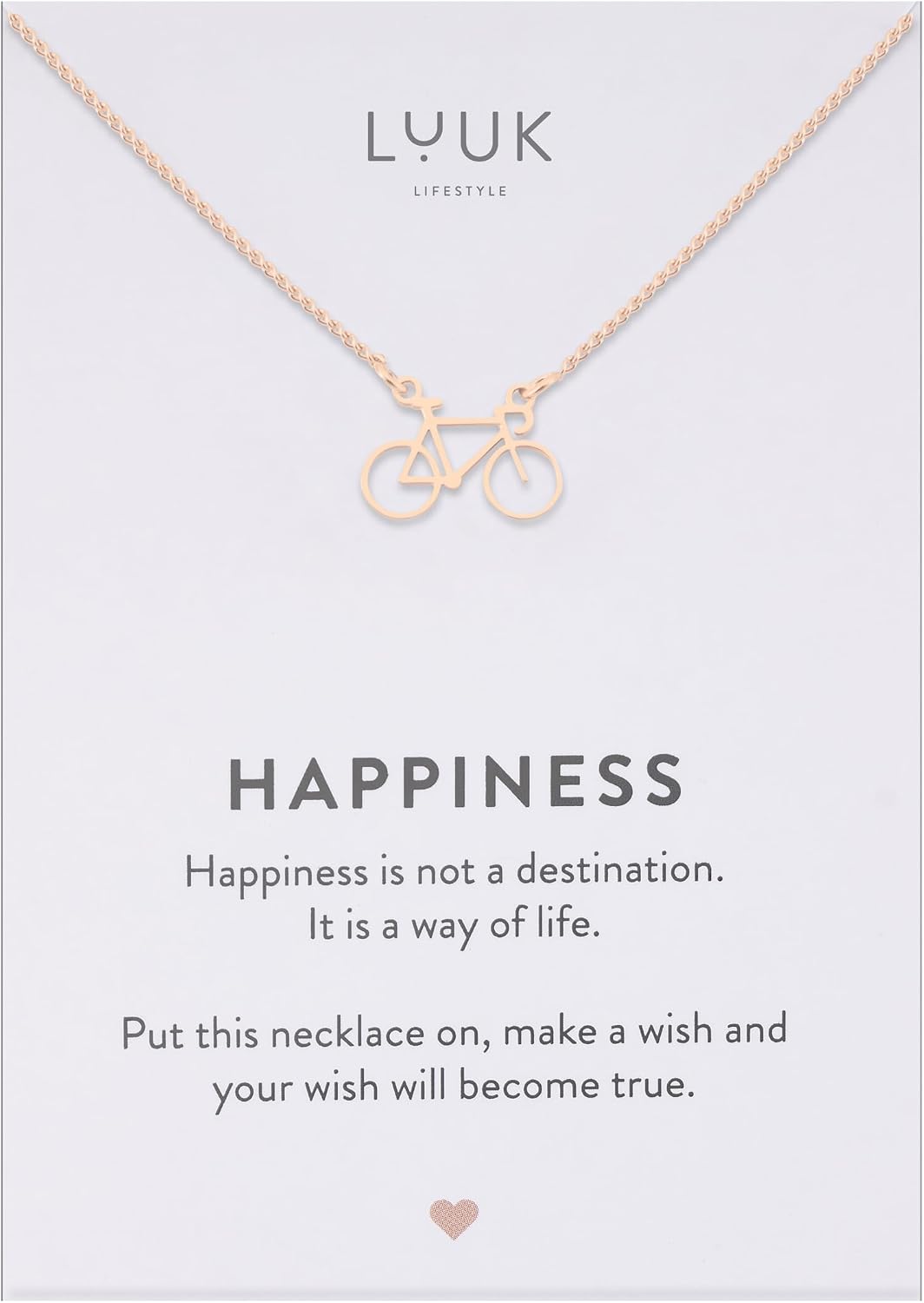 Detalle de LUUK LIFESTYLE Collana con ciondolo a forma di bicicletta e carta HAPPINESS, acciaio inossidabile, 50 cm