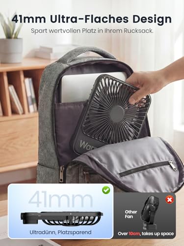 Detalle de Warmco D3 Akku Ventilator 10000mAh – leiser Tischventilator mit USB-C, bis zu 24 Stunden Laufzeit