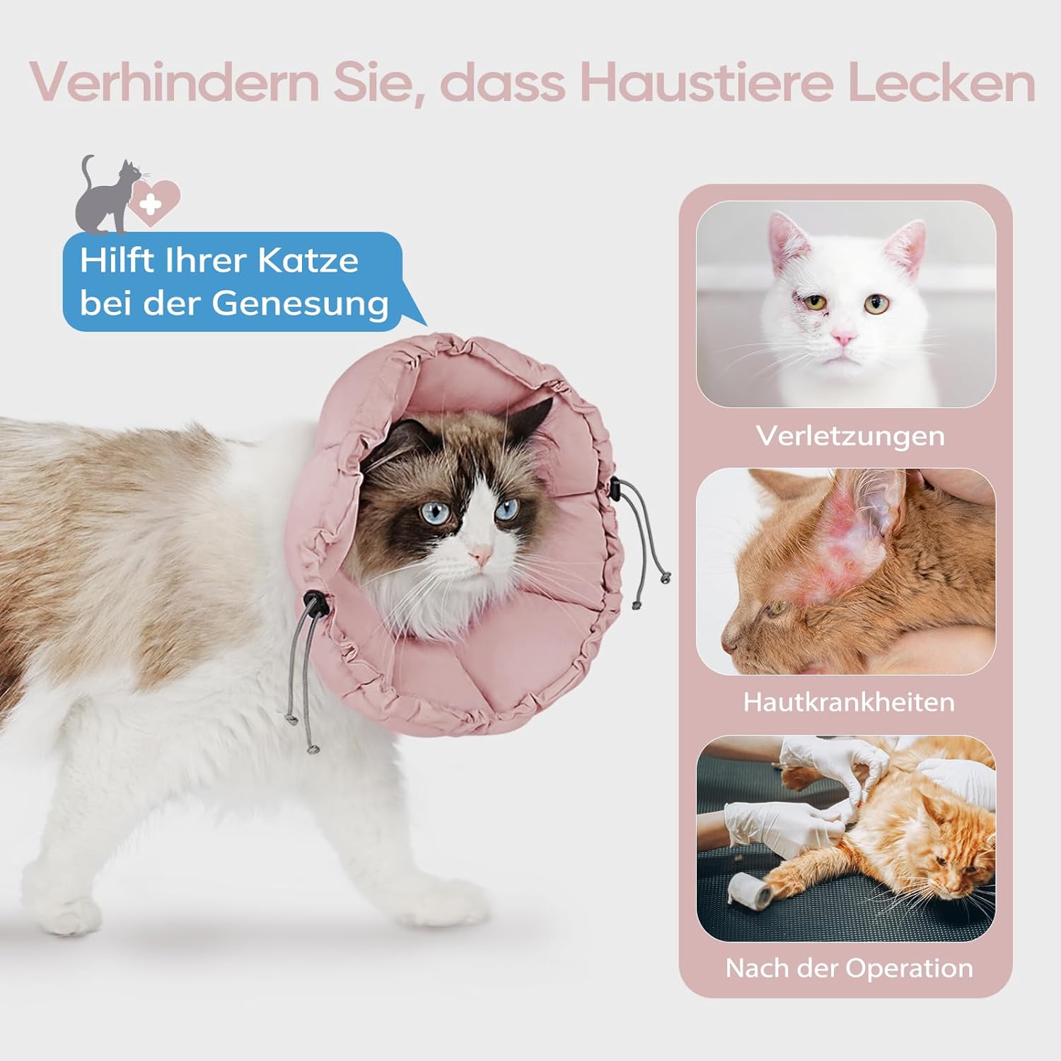 Thumbnail 6 de Supet verstellbare Genesungshalskrause für Katzen – weich, wasserdicht und mit Blumenmuster (Rosa, L)