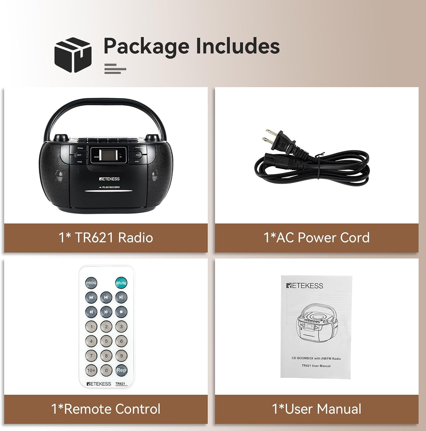 Thumbnail 6 de Retekess TR621 CD Cassette Boombox with AM/FM Radio, USB and TF Playback
