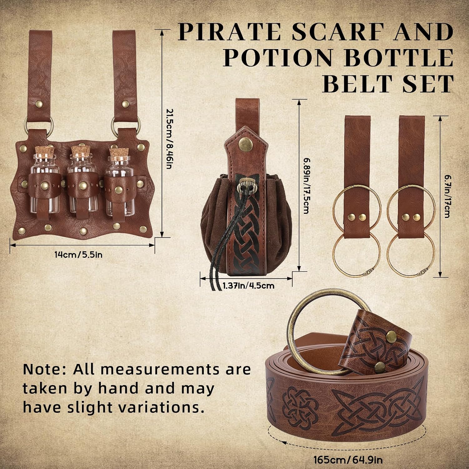Detalle de bcehyaa Pirate Costume Accessories Set with Adjustable Belt and Faux-Leather Pouch