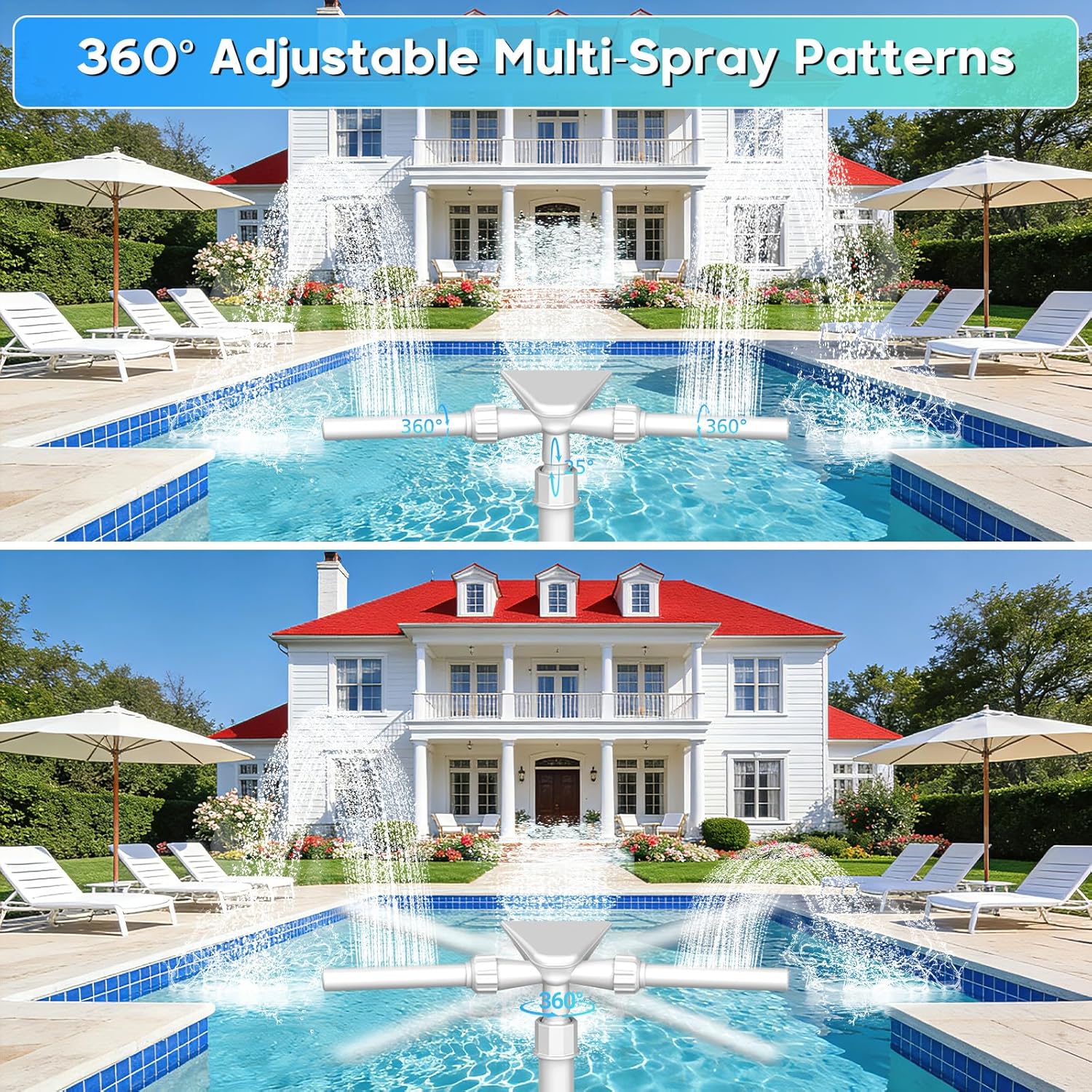 Thumbnail 4 de Mooroer Piscina Fontana 3 in 1 con cascata e getto regolabile a 360° per piscine fuori terra e interrate