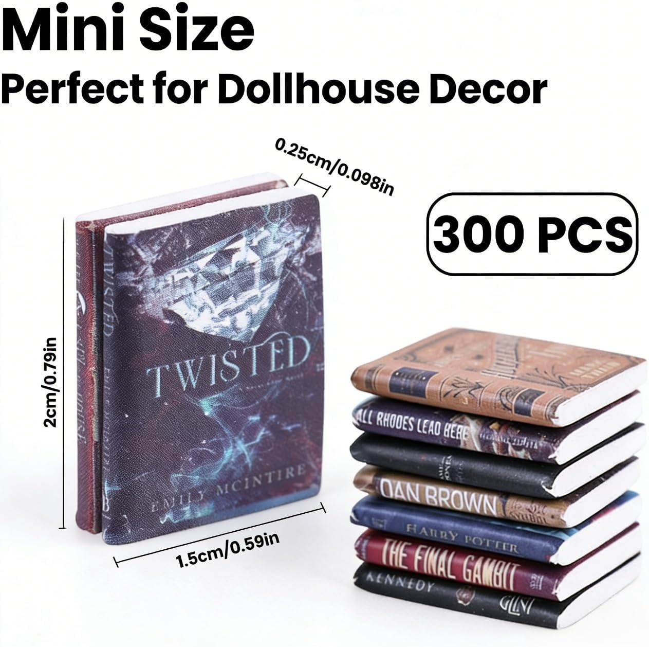 Detalle 2 de DIYDEC 300-Piece Miniature Dollhouse Books (1.5x2 cm) for DIY Crafts, Shelf Filler Decor