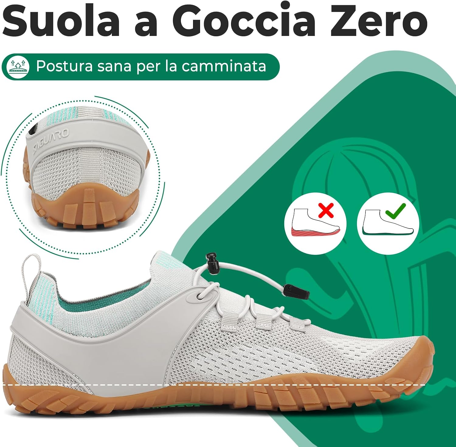 Detalle de SAGUARO Barefoot Shoes minimaliste uomo/donna con punta larga e suola antiscivolo