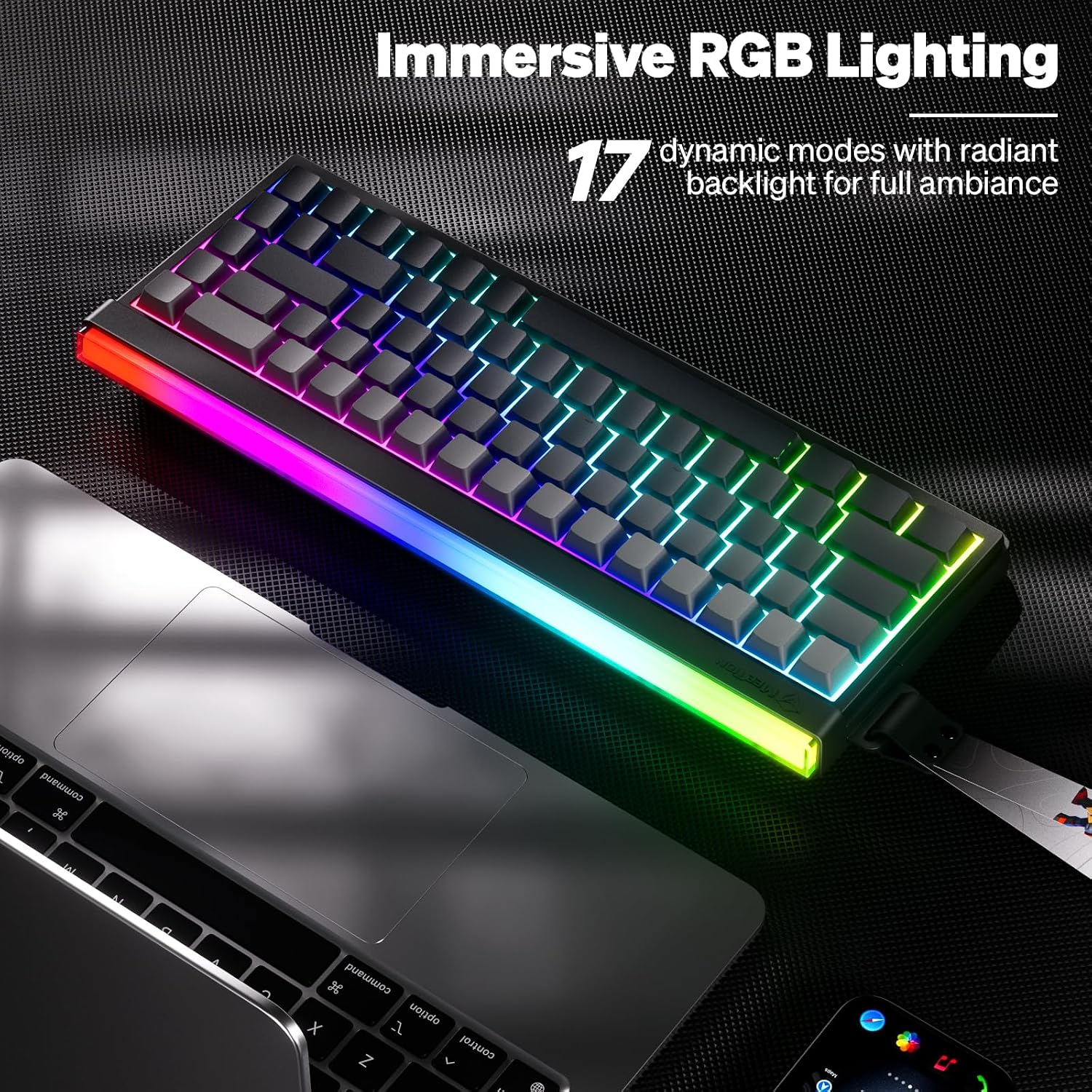 Detalle de MEETION Vibekey68 Gaming Keyboard: 68-Key Tri-Mode Membrane Keyboard with RGB Light Bar