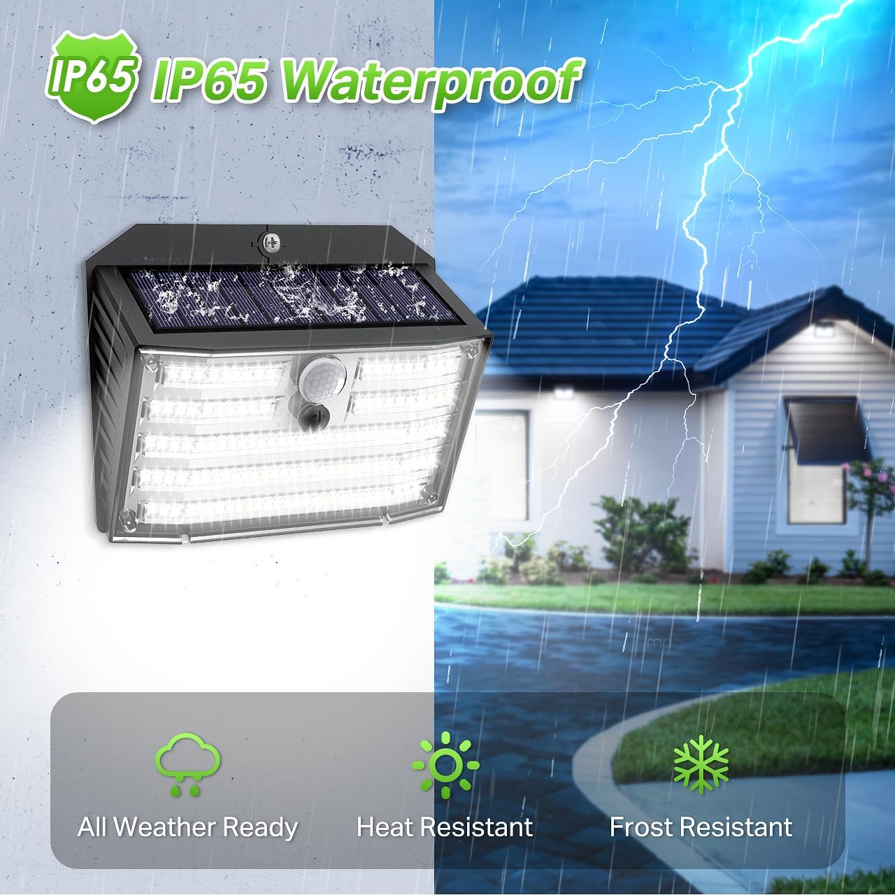 Detalle de CLAONER Solar Lights Outdoor (126LED) PIR Motion Sensor Security Wall Lights, 3 Modes, 270° Angle, IP65 Waterproof – 8 Pack