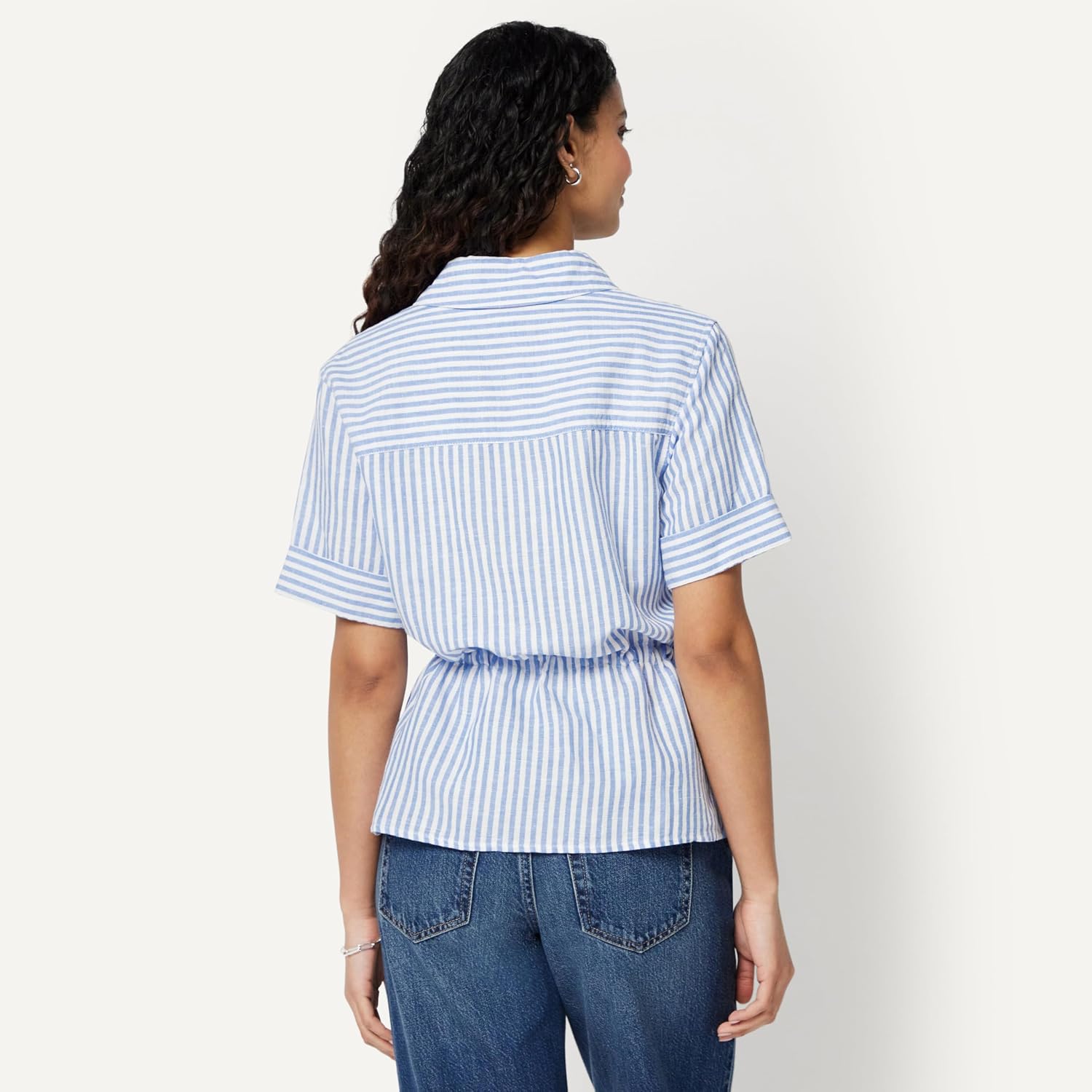 Detalle de Amazon Essentials Damen Leinen-Bluse mit Verstellbarem Tailleband