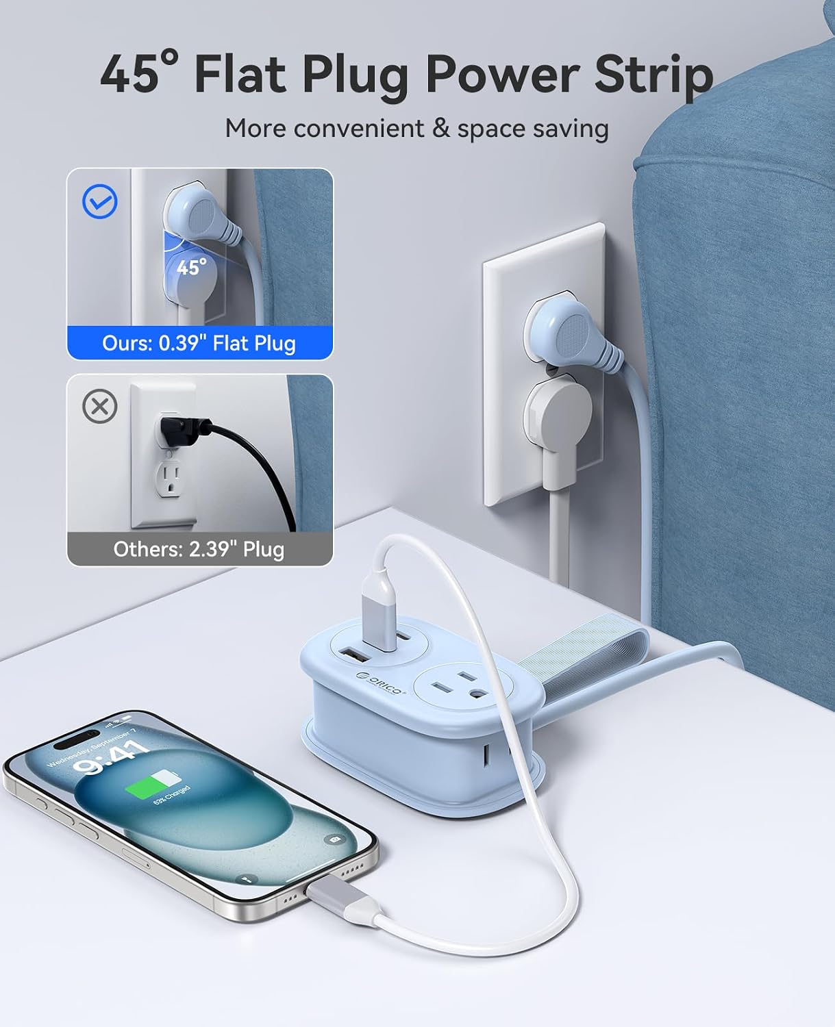 Detalle de Orico AP3-2A2U1C-US Travel Power Strip, 2 AC Outlets and 3 USB Ports