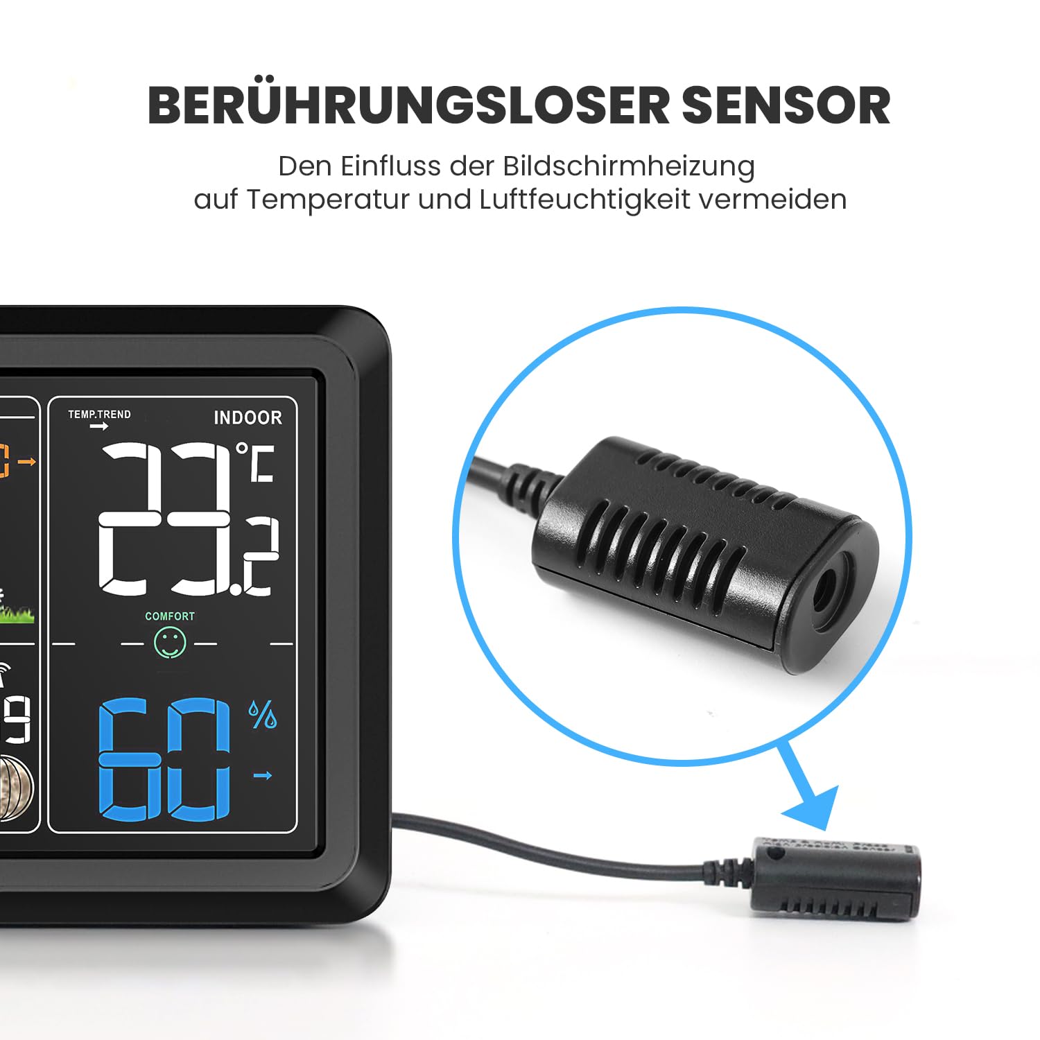 Thumbnail 3 de Newentor Wetterstation Funk mit Außensensor – lebenslange Außensensor-Garantie, lebendiges VA-Display und berührungsloser Sensor
