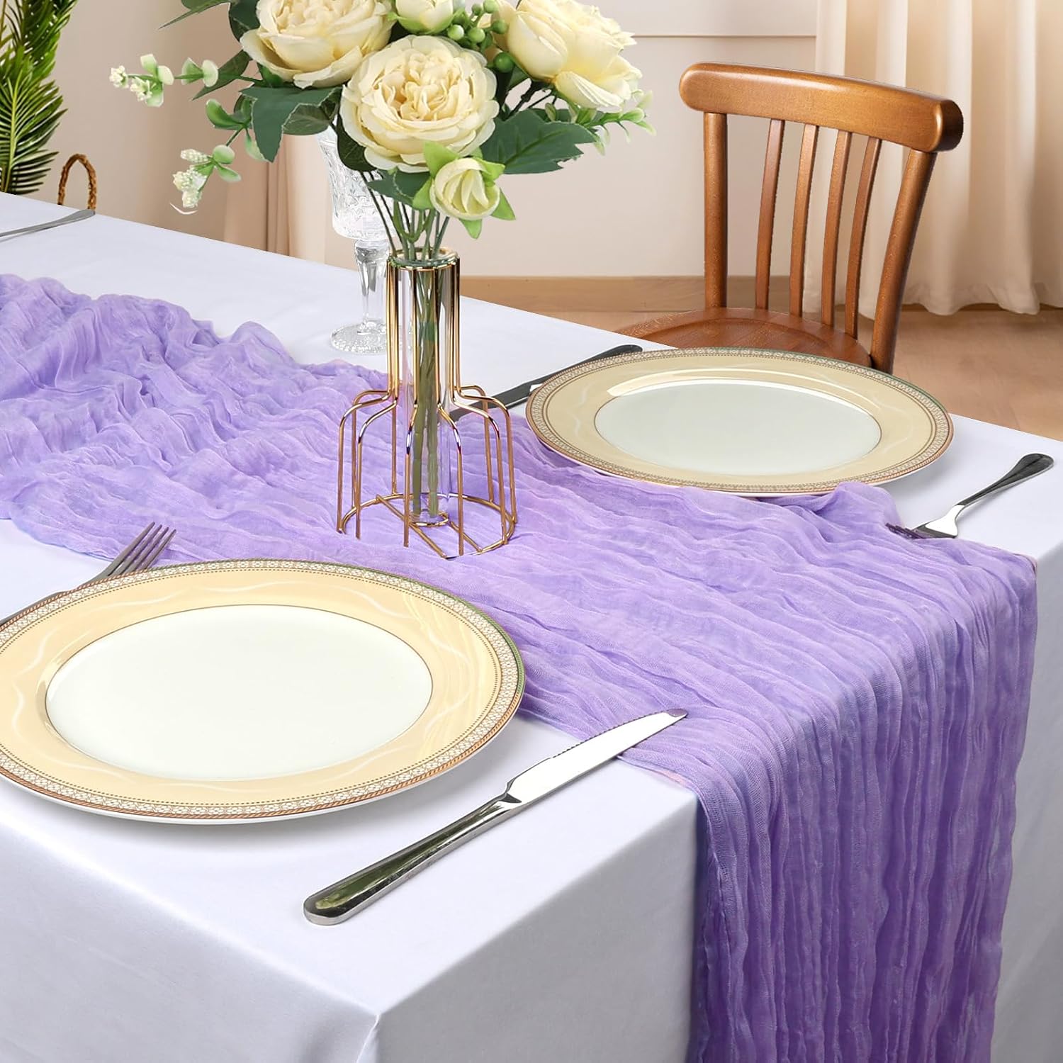 Detalle de 6 Pack Lavender Purple Cheesecloth Table Runner (10FT, 23 x 120 in) for Boho & Spring Events