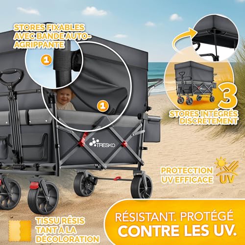 Detalle de TRESKO Chariot de transport pliable avec toit et compartiment isotherme, modèle XXL