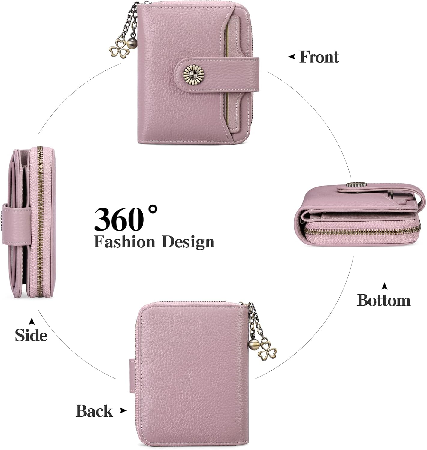 Detalle de SENDEFN Genuine Leather Small Bifold Wallet with RFID Protection for Women