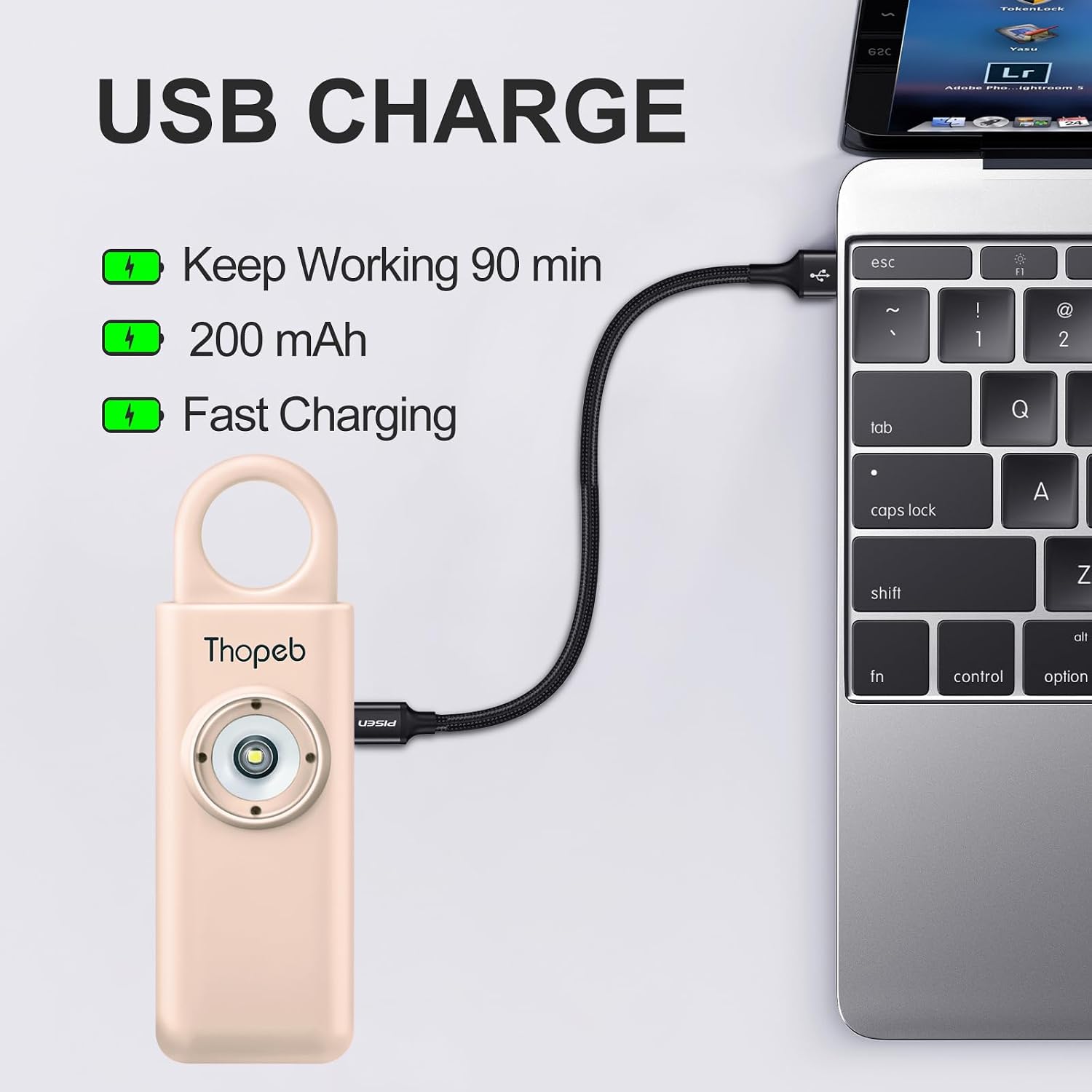 Detalle 2 de Persönlicher Alarm Schlüsselanhänger 135 dB 📯