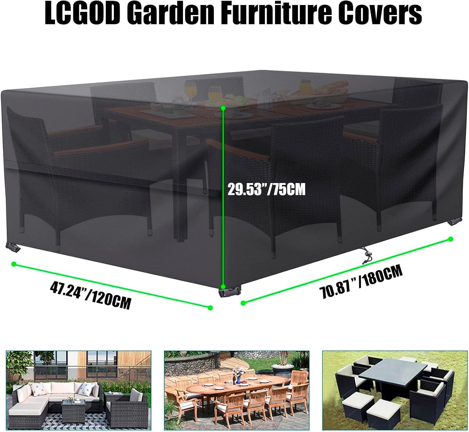 Thumbnail 2 de LCGOD Housse Salon de Jardin — Housse résistante 180 x 120 x 75 cm pour tables et canapés extérieurs (600D Oxford)