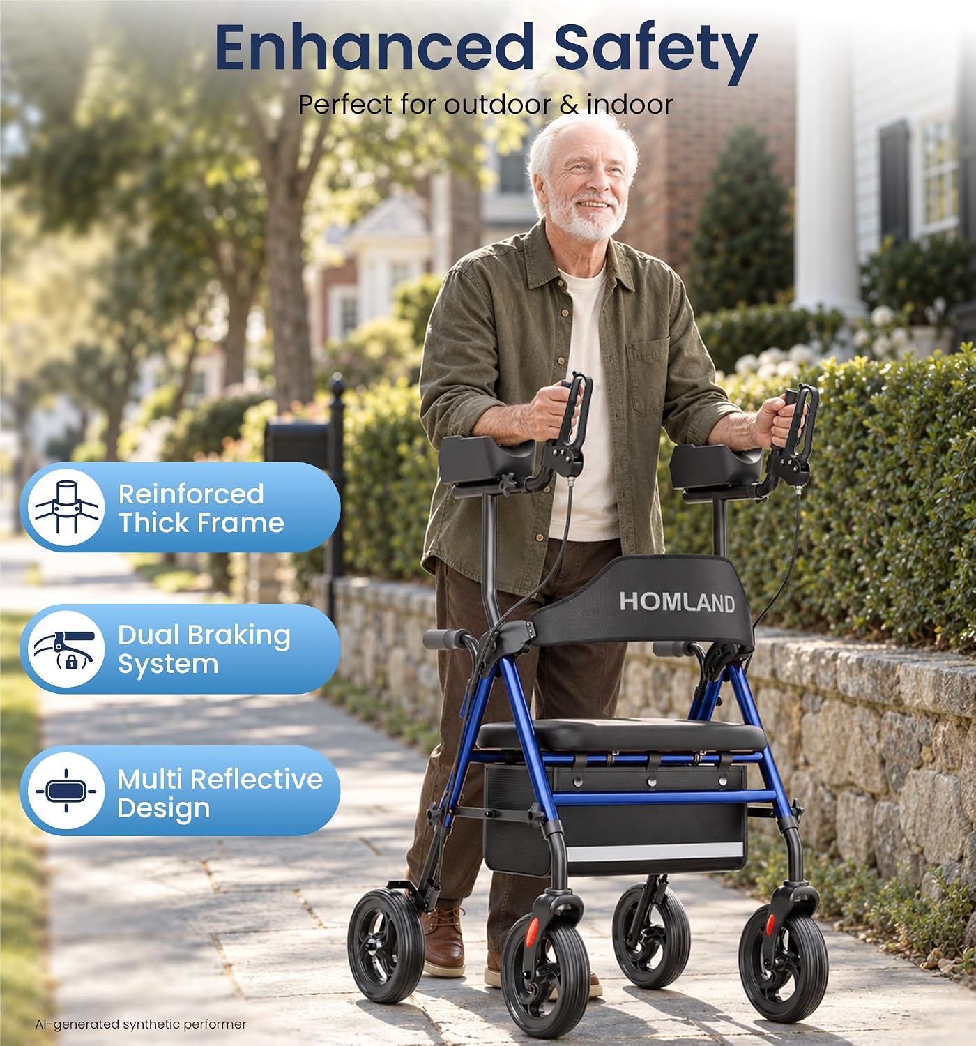 Thumbnail 1 de HOMLAND Upright Walker with Seat, Adjustable Arms and 16-Inch Padded Seat