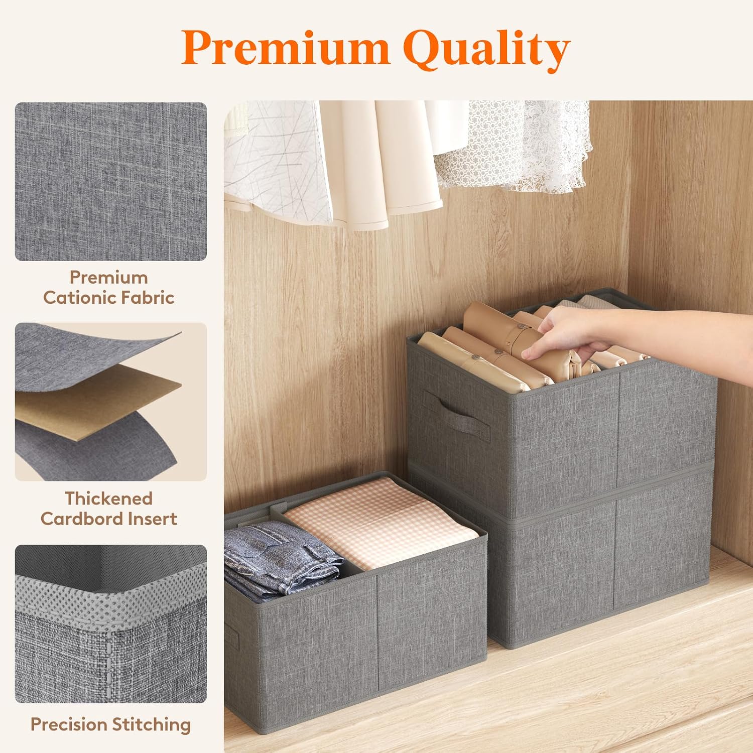 Detalle de Lifewit LH24233.01FG.V1.M01 Wardrobe Organiser Boxes, Set of 4, Foldable