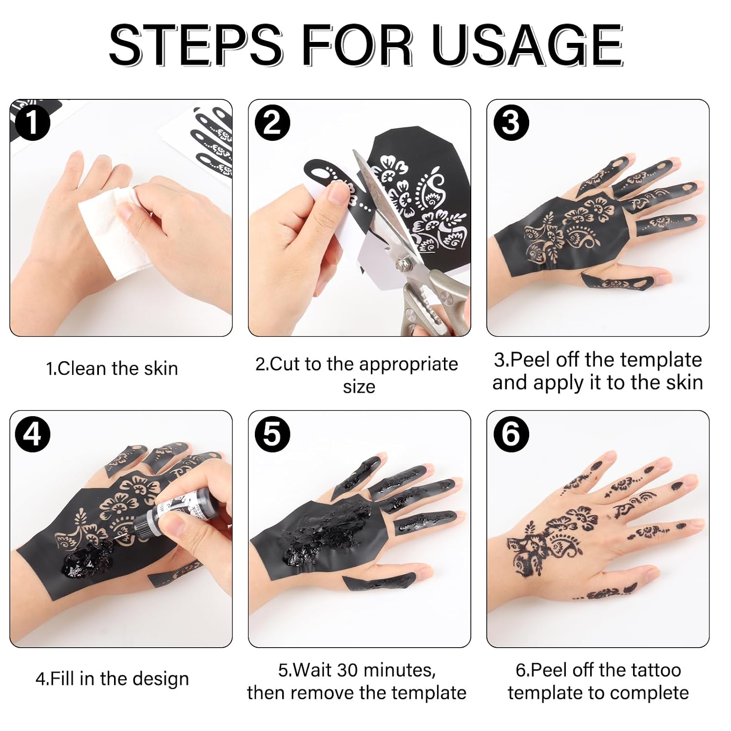 Detalle de RAZET 20 Blatt Henna Tattoo Schablonen Set – Selbstklebende Mehndi-Vorlagen für Handflächen & Finger