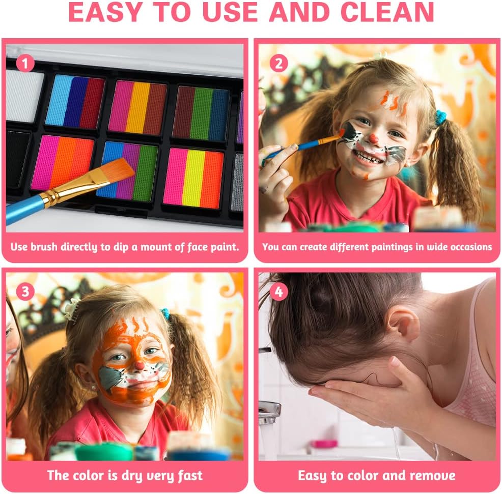 Detalle 2 de LOPHE 26-Color Rainbow Face & Body Painting Kit – Safe, Water-Based Birthday Party Set