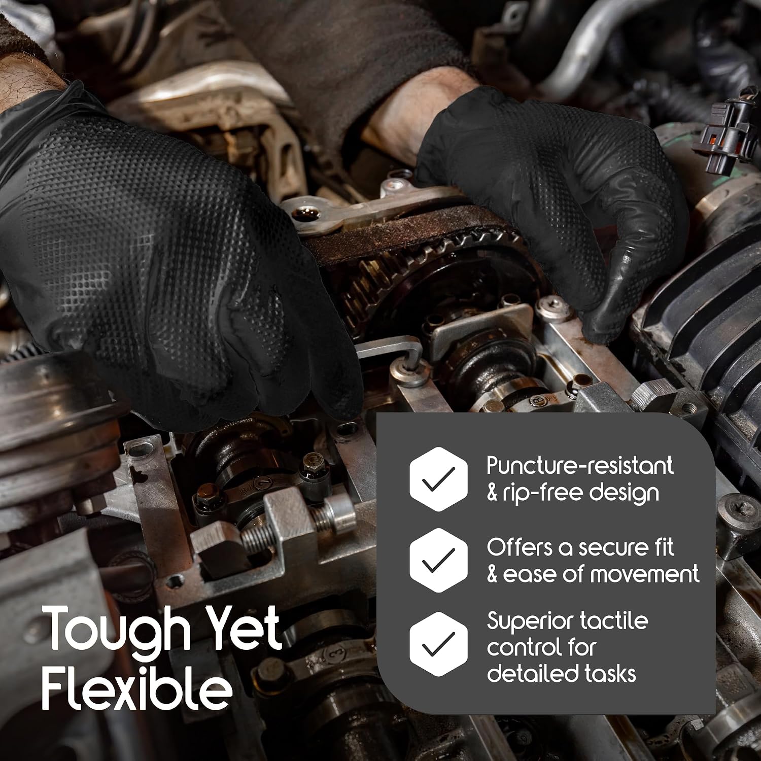 Detalle 2 de Inspire Heavy Duty Stretch Nitrile Gloves, Black, Latex-Free, Touchscreen-Friendly